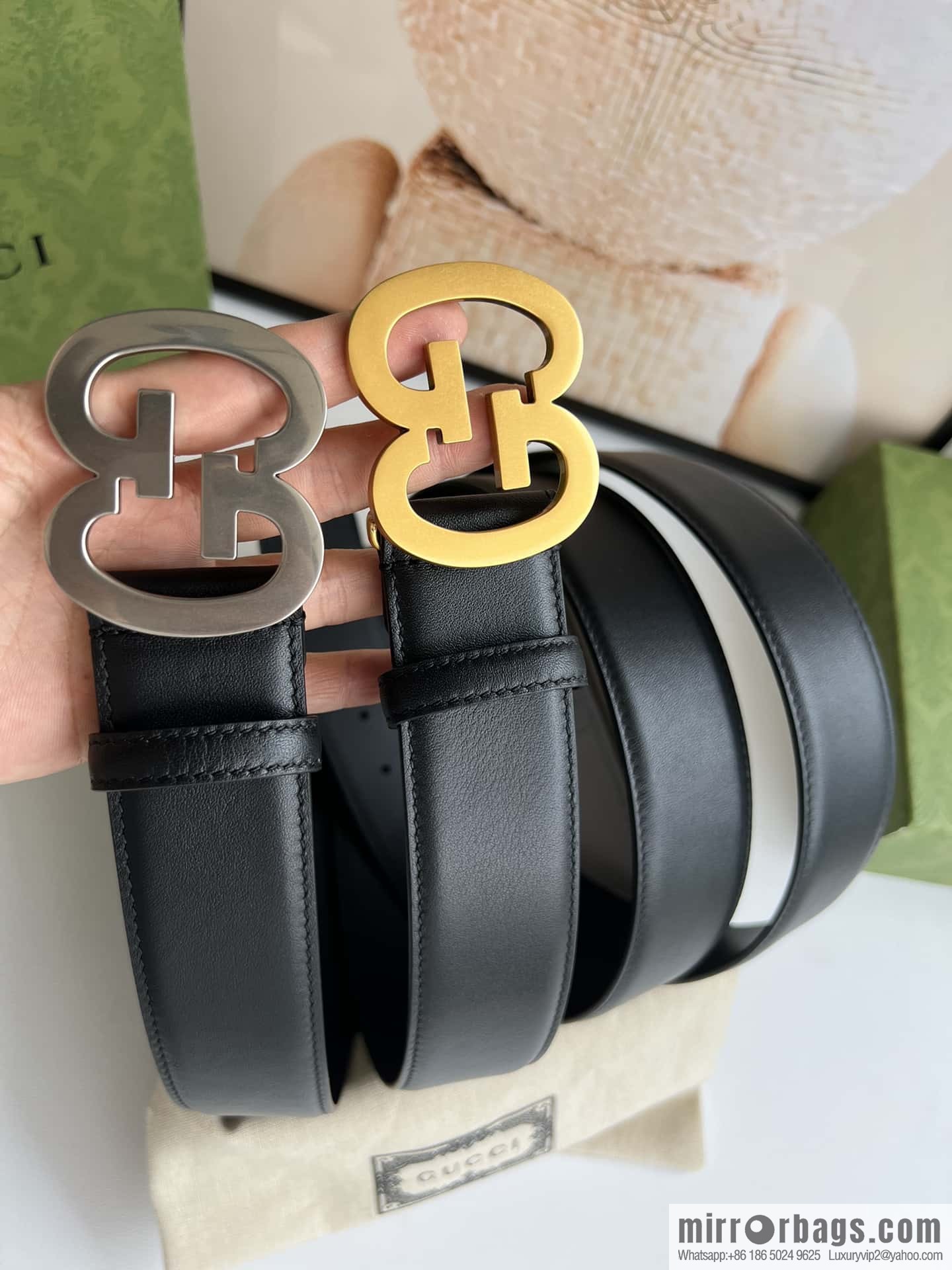 GUCCI Interlocking Double G Buckle, Cowhide Belt 4.0cm