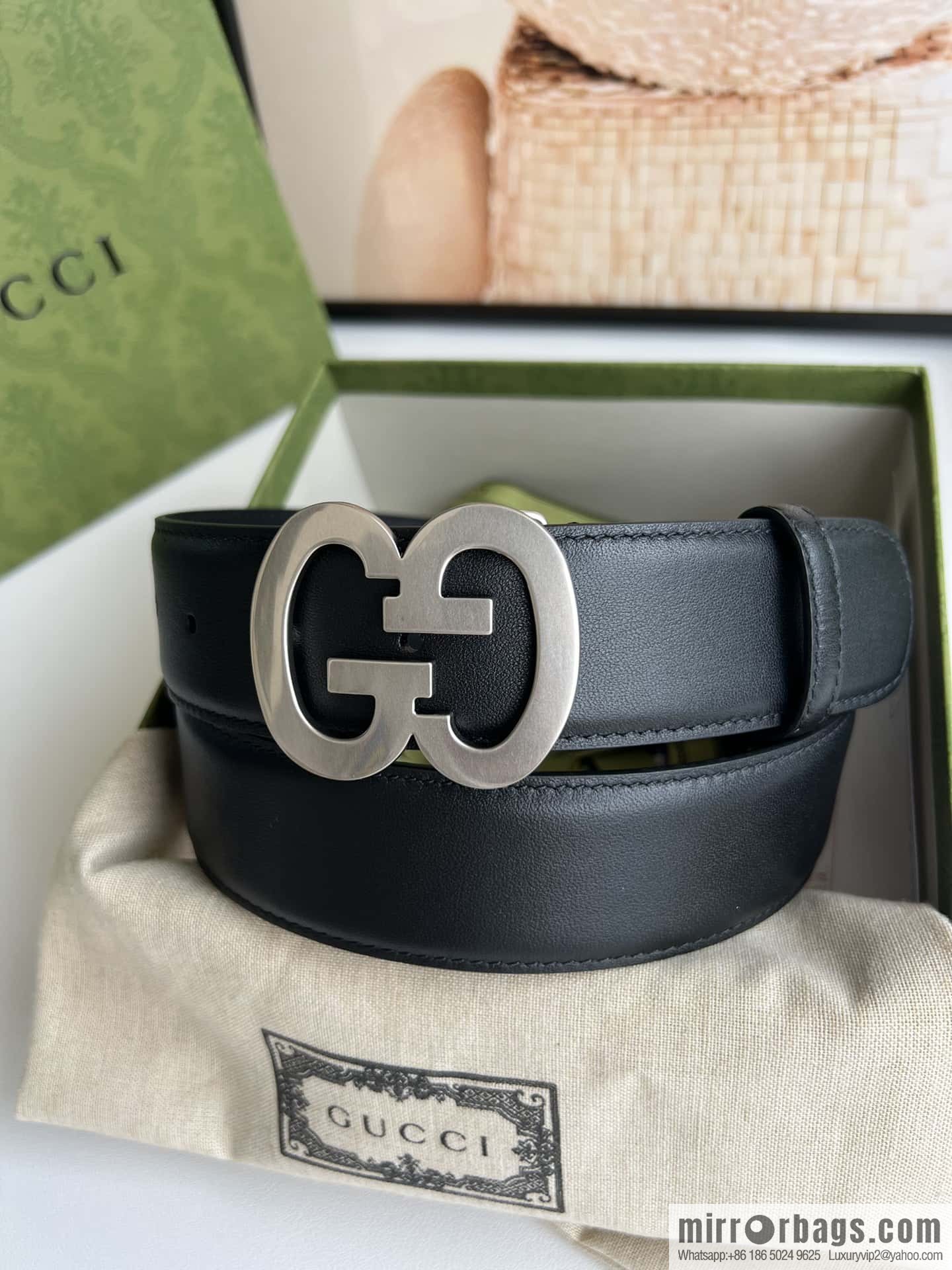 GUCCI Interlocking Double G Buckle, Cowhide Belt 4.0cm
