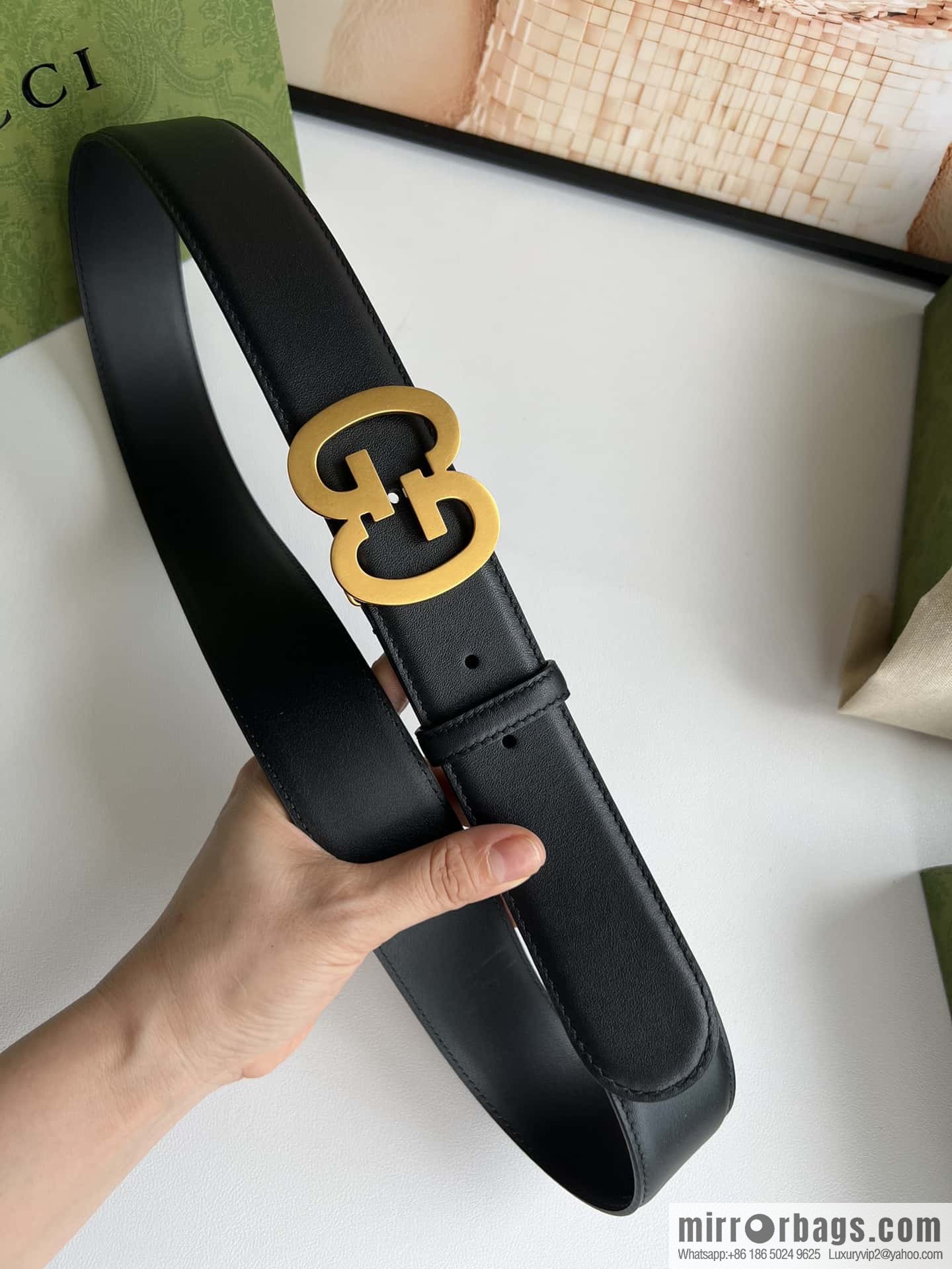 GUCCI Interlocking Double G Buckle, Cowhide Belt 4.0cm