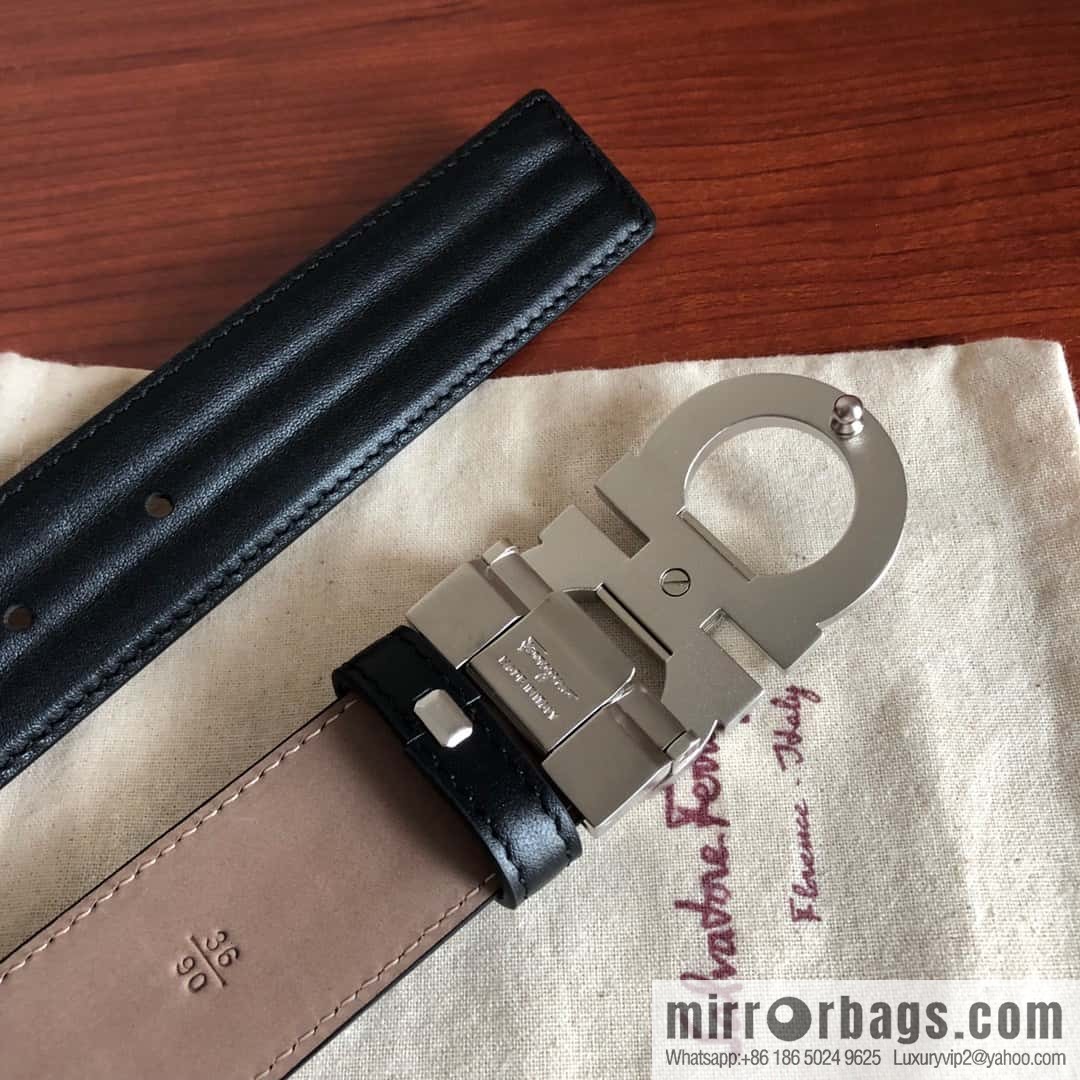 Ferragamo Ferragamo Metal Double Ring Buckle, Double Sided Cowhide Wave Textured Belt 3.5cm