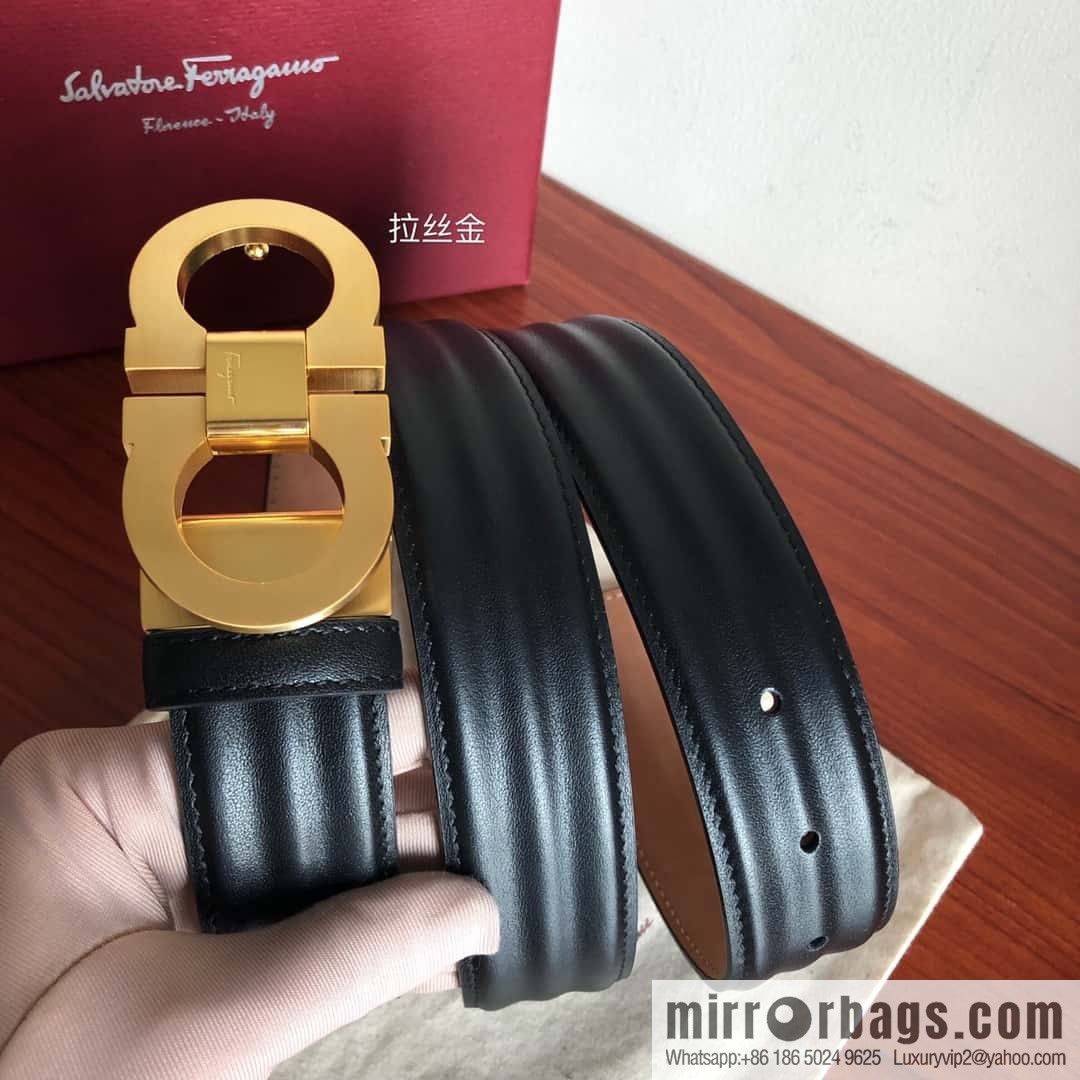 Ferragamo Ferragamo Metal Double Ring Buckle, Double Sided Cowhide Wave Textured Belt 3.5cm