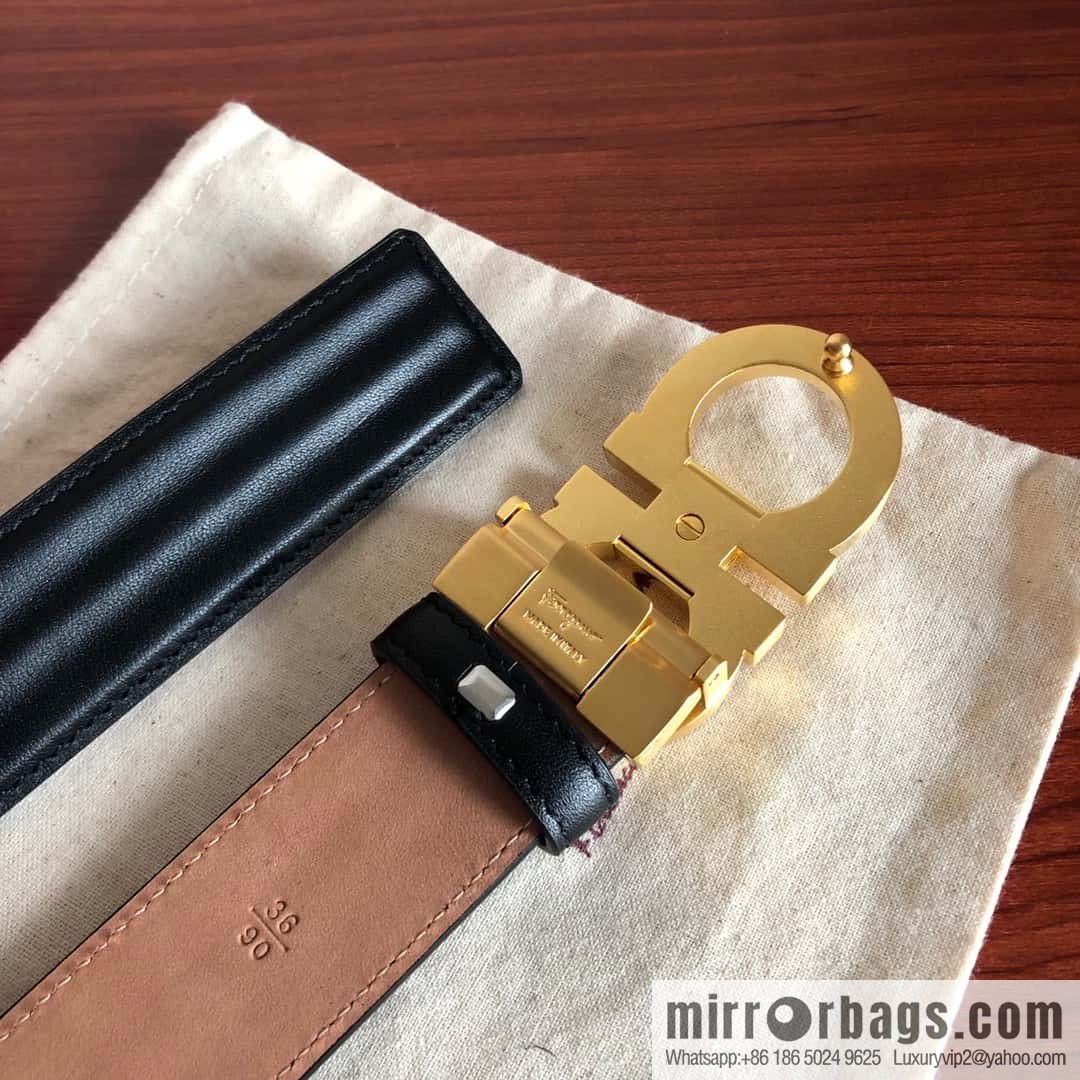 Ferragamo Ferragamo Metal Double Ring Buckle, Double Sided Cowhide Wave Textured Belt 3.5cm