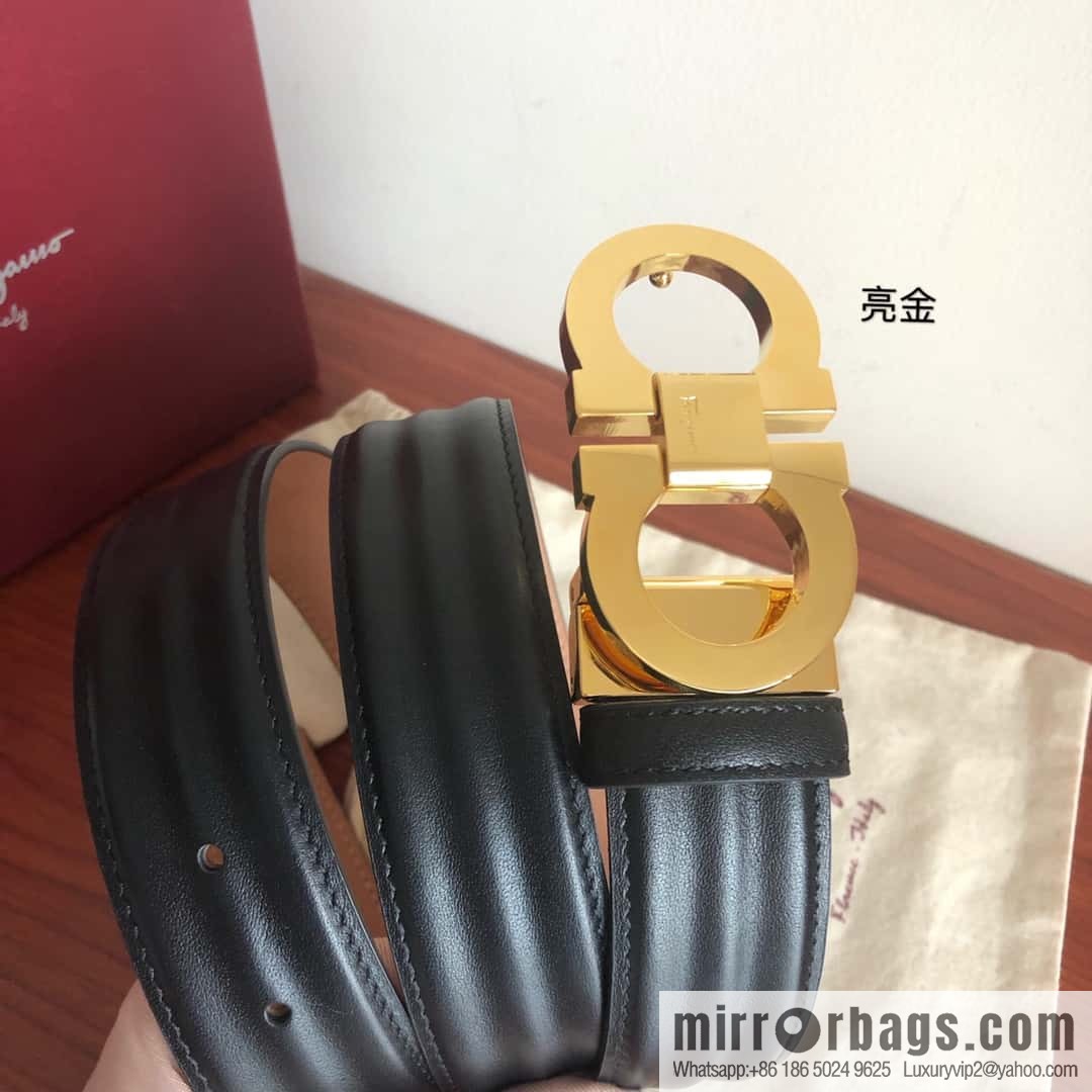 Ferragamo Ferragamo Metal Double Ring Buckle, Double Sided Cowhide Wave Textured Belt 3.5cm