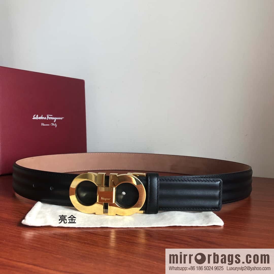 Ferragamo Ferragamo Metal Double Ring Buckle, Double Sided Cowhide Wave Textured Belt 3.5cm