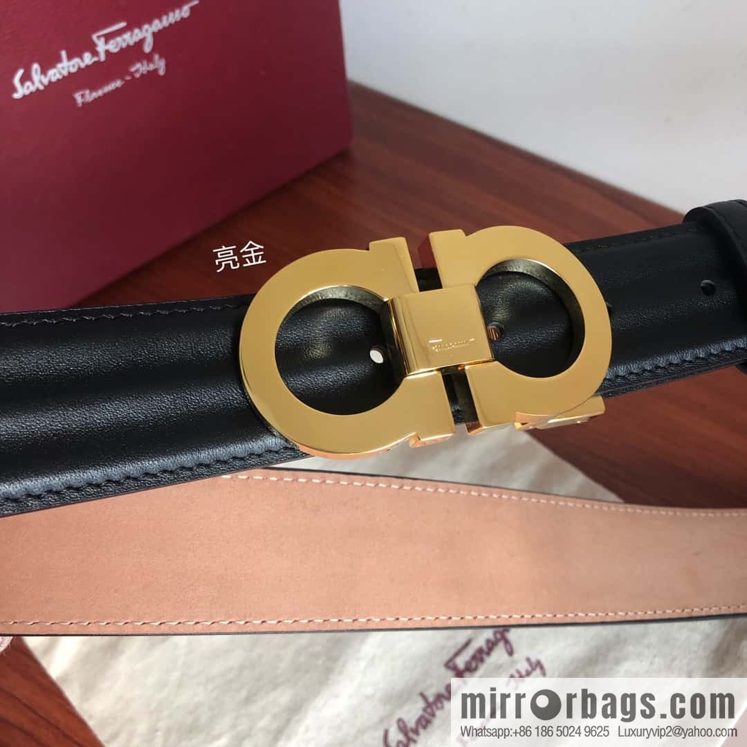 Ferragamo Ferragamo Metal Double Ring Buckle, Double Sided Cowhide Wave Textured Belt 3.5cm
