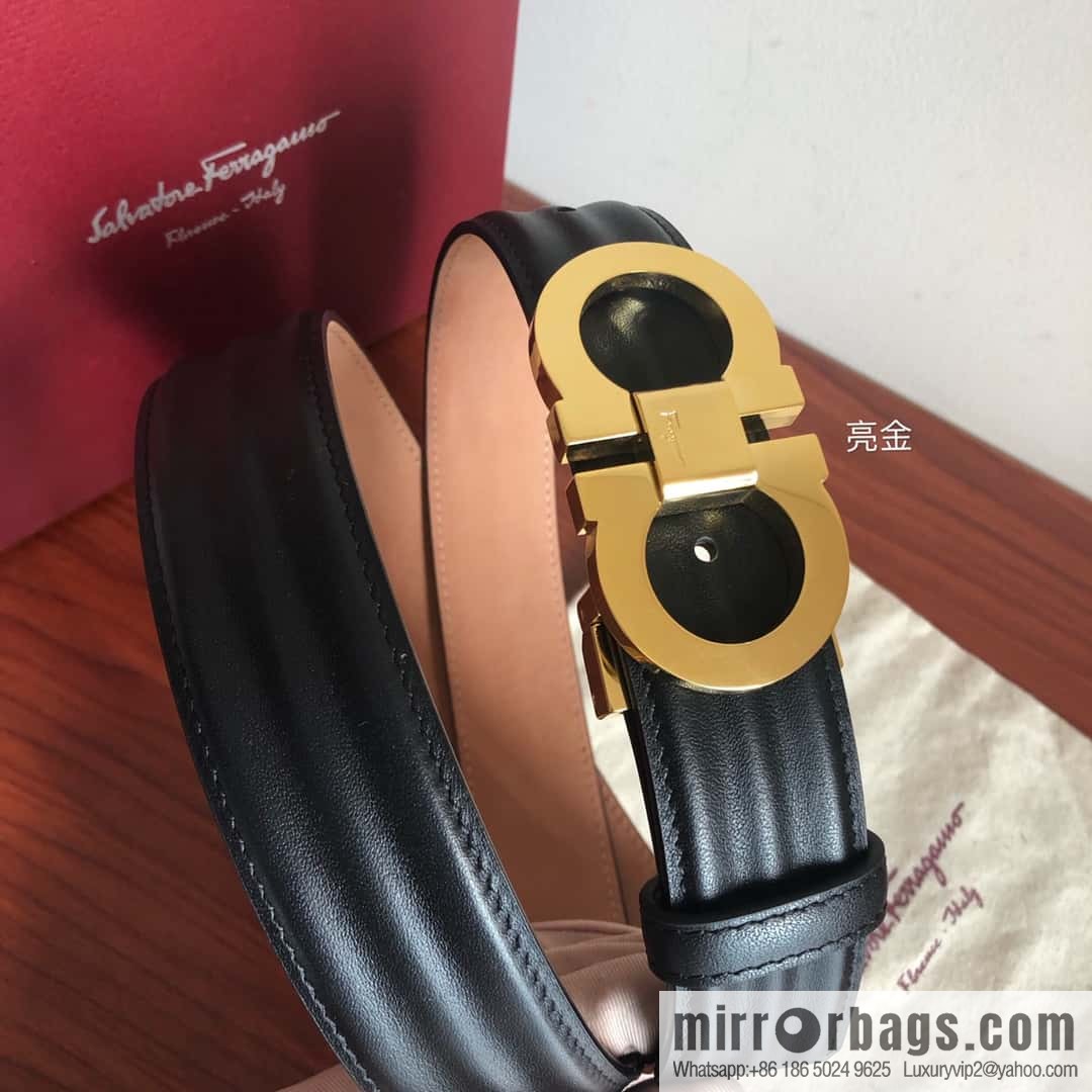 Ferragamo Ferragamo Metal Double Ring Buckle, Double Sided Cowhide Wave Textured Belt 3.5cm