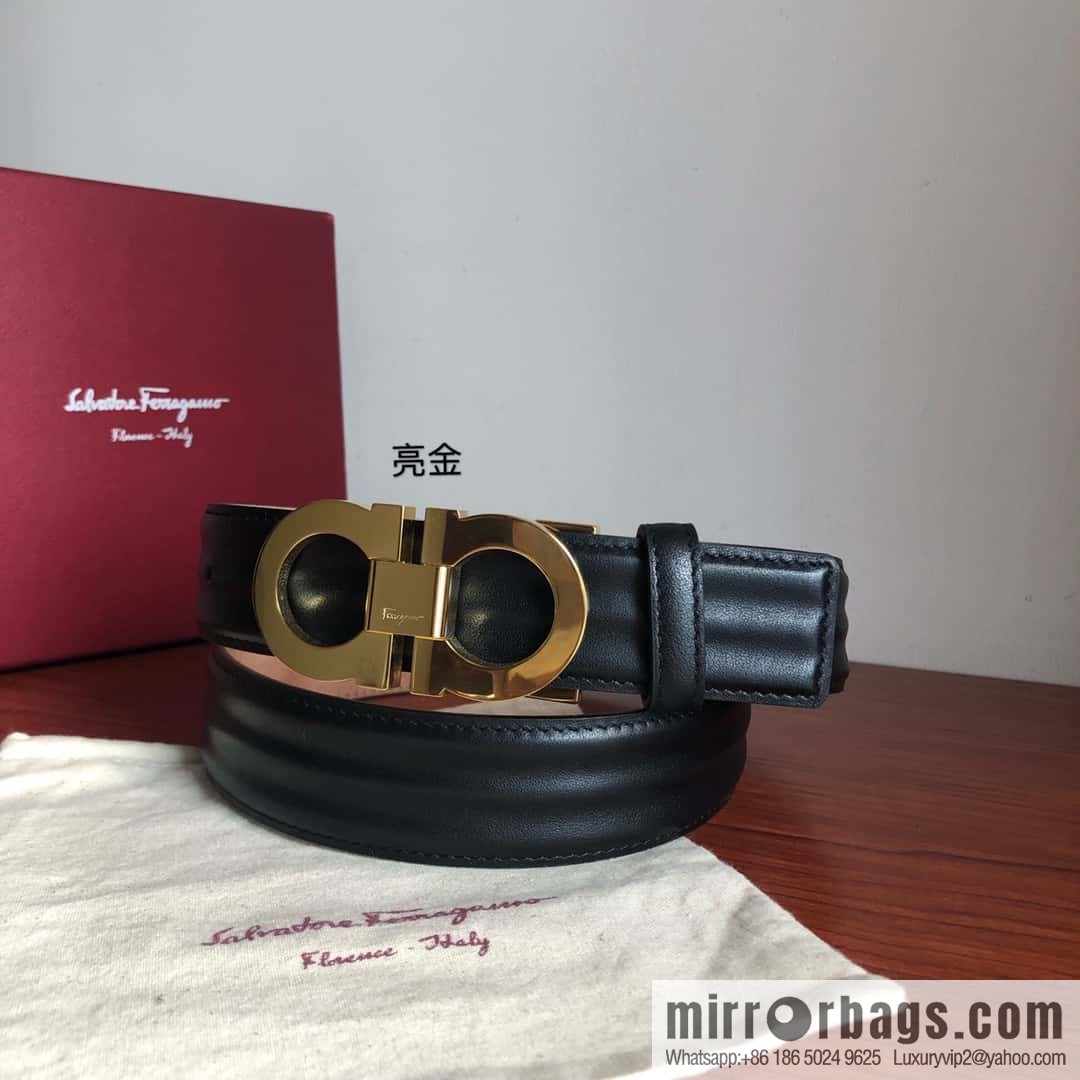 Ferragamo Ferragamo Metal Double Ring Buckle, Double Sided Cowhide Wave Textured Belt 3.5cm