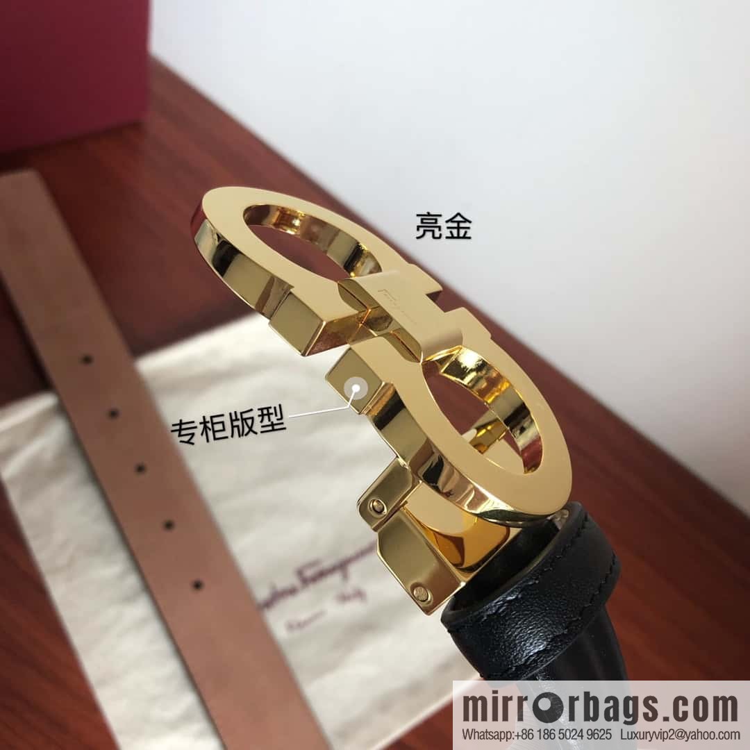 Ferragamo Ferragamo Metal Double Ring Buckle, Double Sided Cowhide Wave Textured Belt 3.5cm
