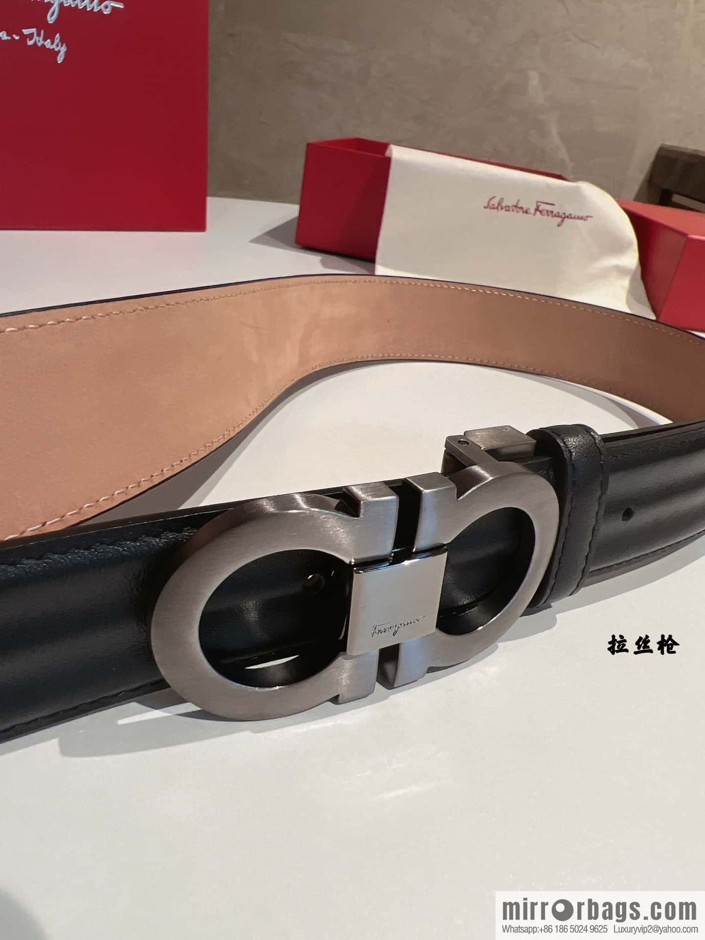 Ferragamo Ferragamo Metal Double Ring Buckle, Double Sided Cowhide Wave Textured Belt 3.5cm