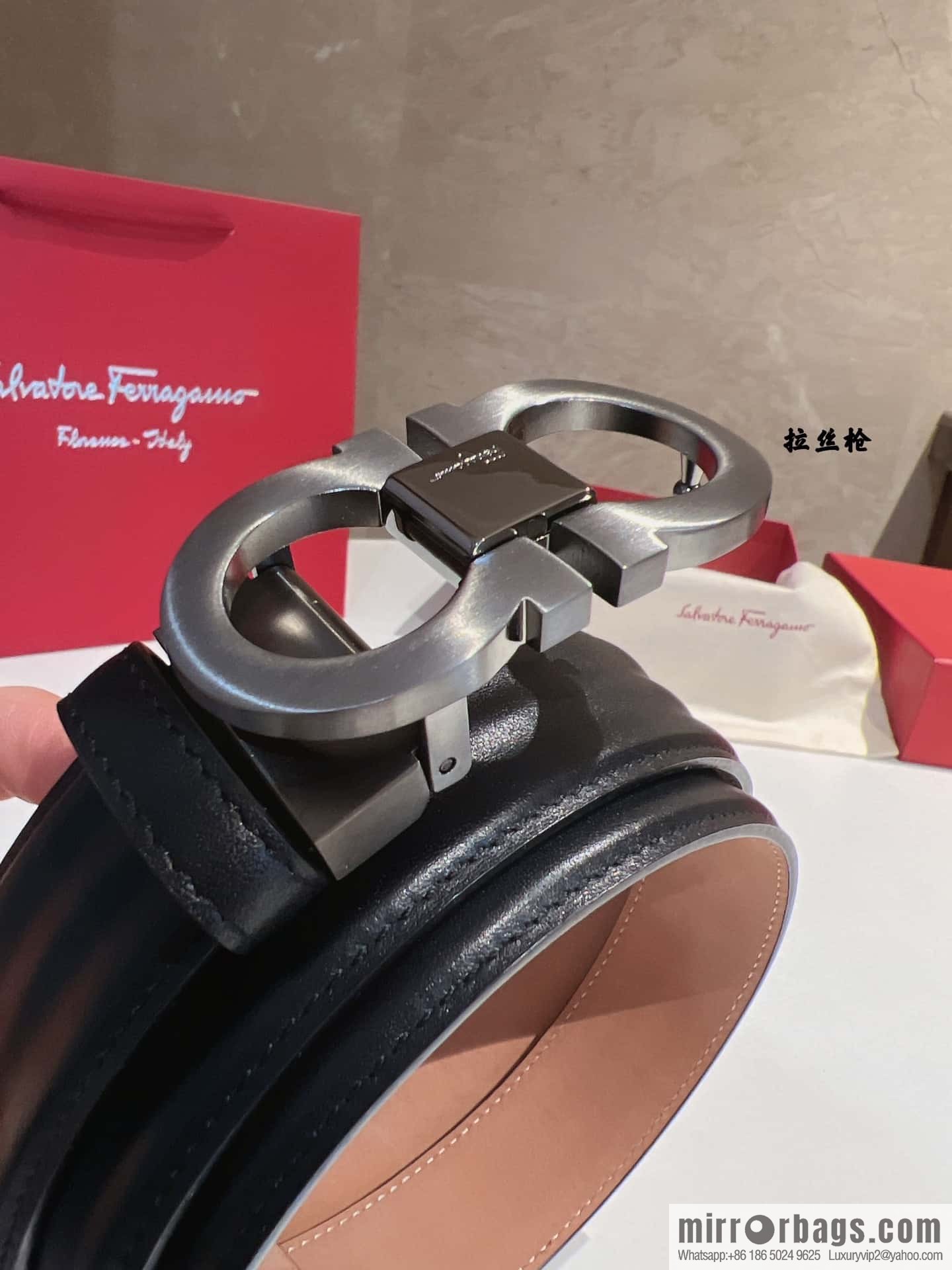 Ferragamo Ferragamo Metal Double Ring Buckle, Double Sided Cowhide Wave Textured Belt 3.5cm