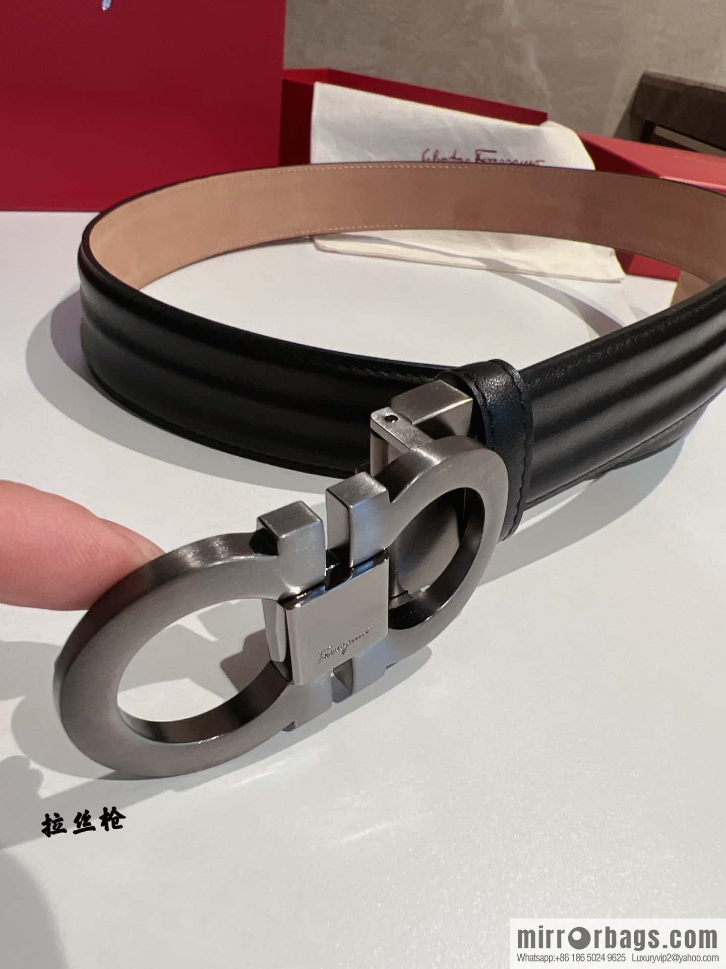 Ferragamo Ferragamo Metal Double Ring Buckle, Double Sided Cowhide Wave Textured Belt 3.5cm