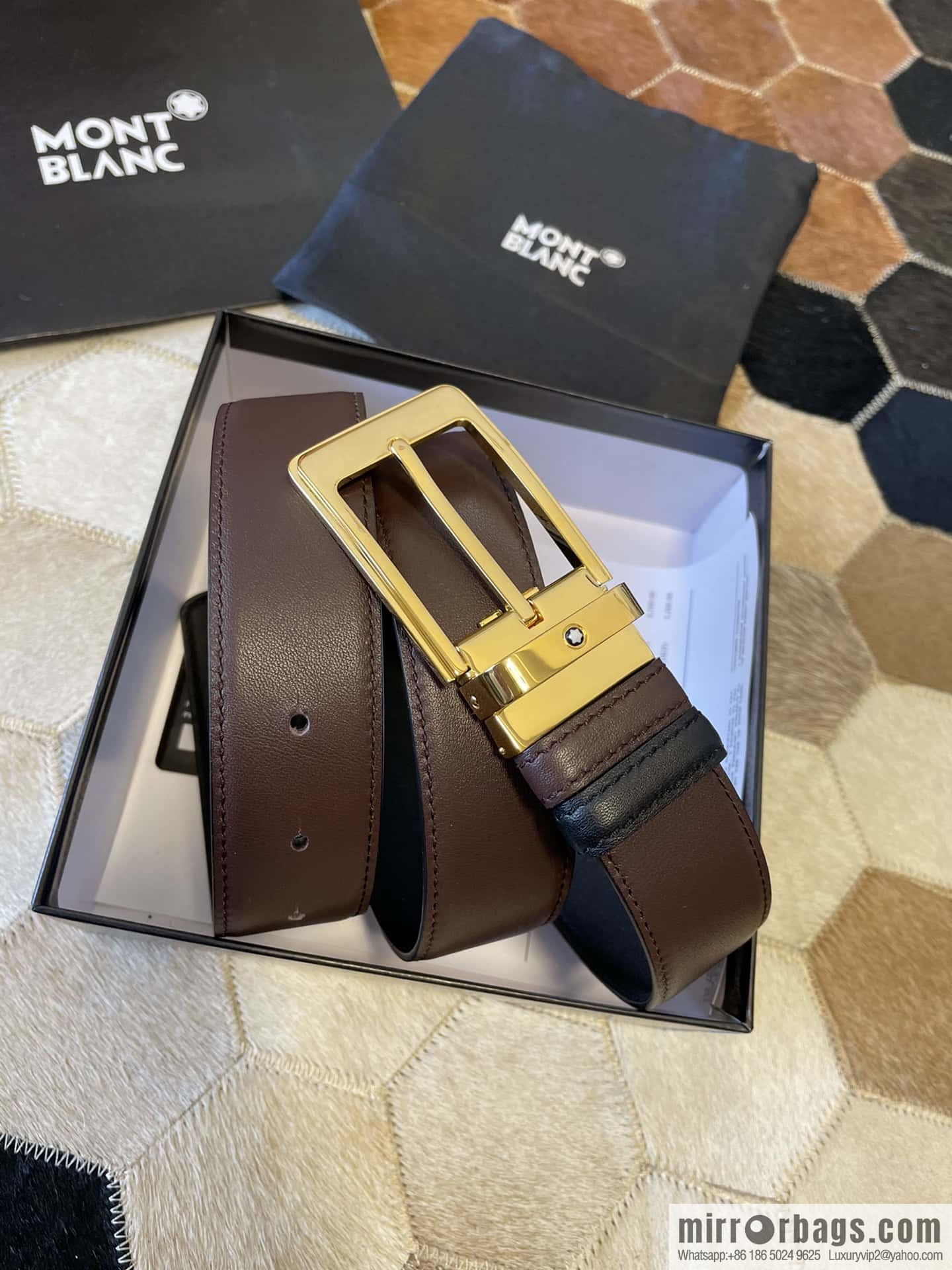 MONTBLANC Montblanc, boutique pin buckle, imported double-sided first-layer cowhide belt