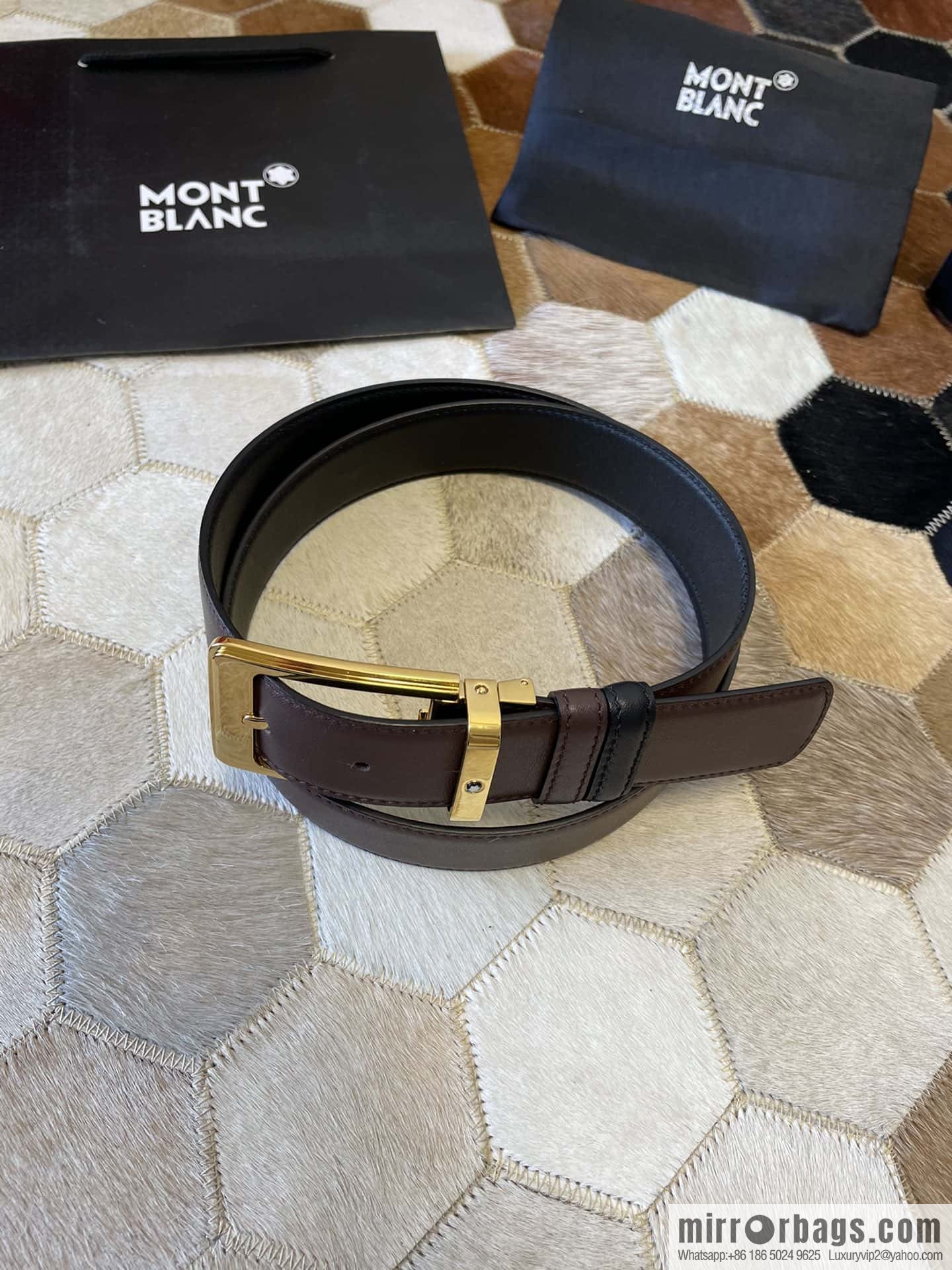 MONTBLANC Montblanc, boutique pin buckle, imported double-sided first-layer cowhide belt
