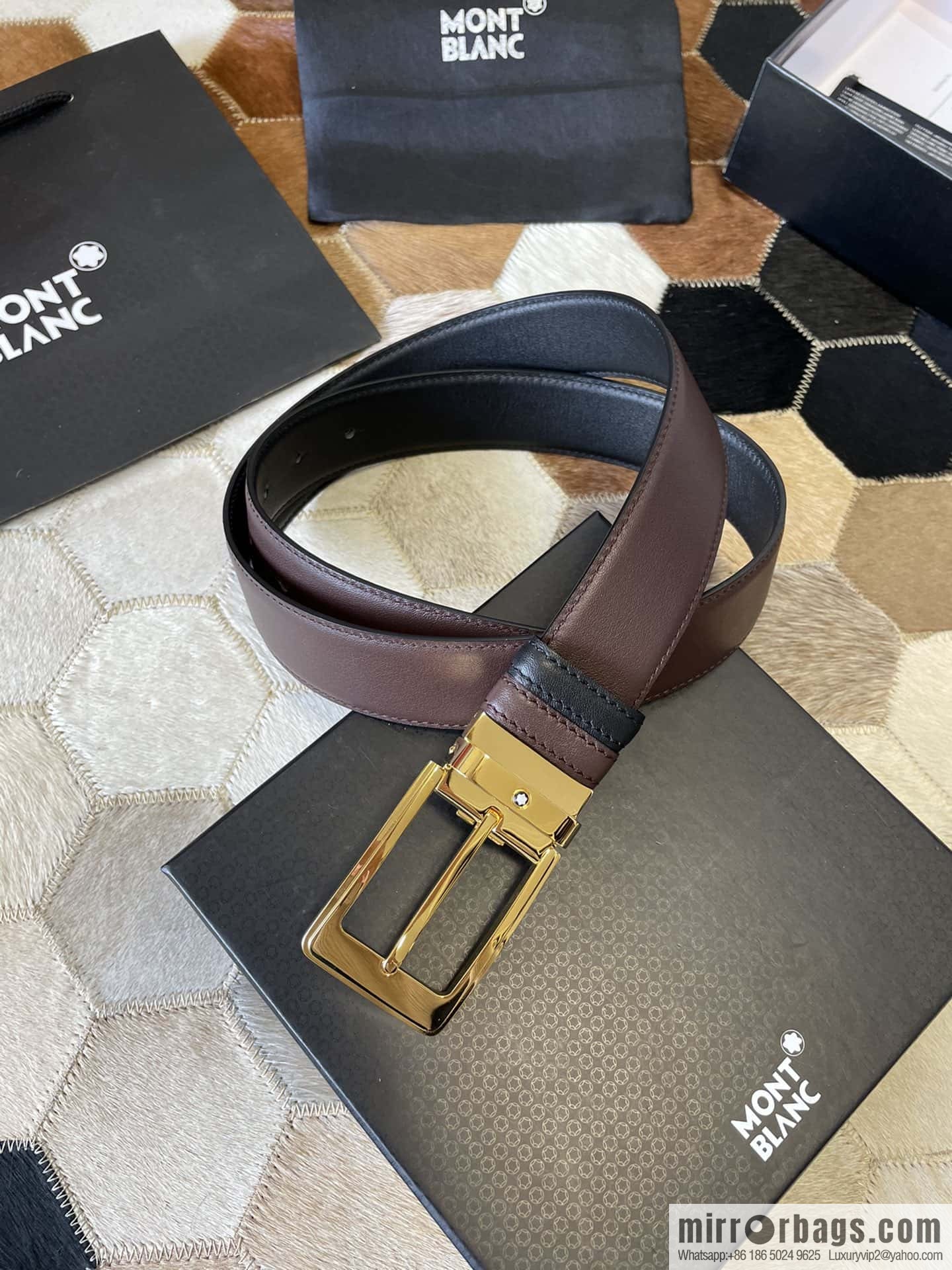 MONTBLANC Montblanc, boutique pin buckle, imported double-sided first-layer cowhide belt