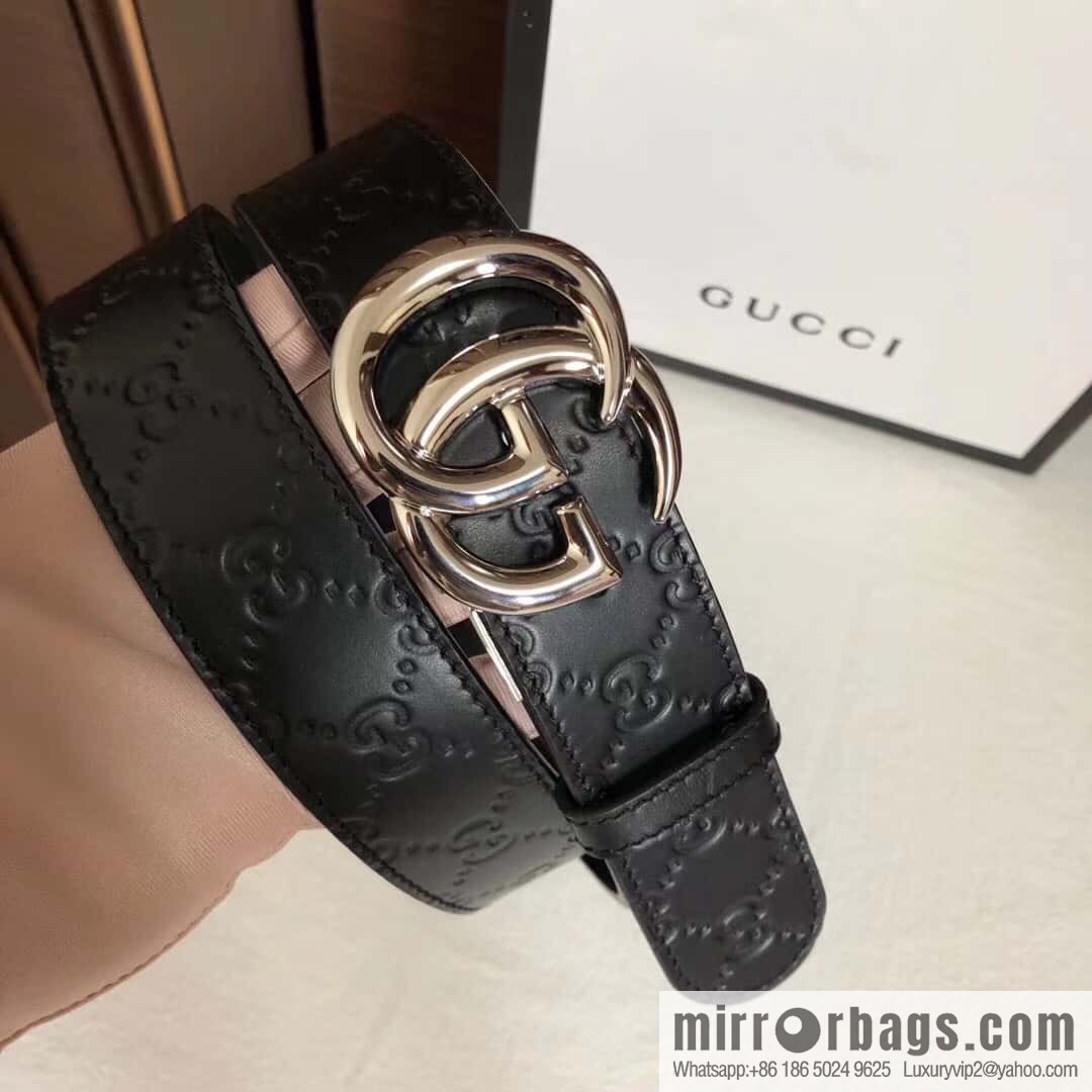 GUCCI double G rotating metal buckle, cowhide embossed belt 3.6cm