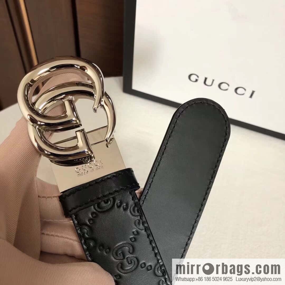 GUCCI double G rotating metal buckle, cowhide embossed belt 3.6cm