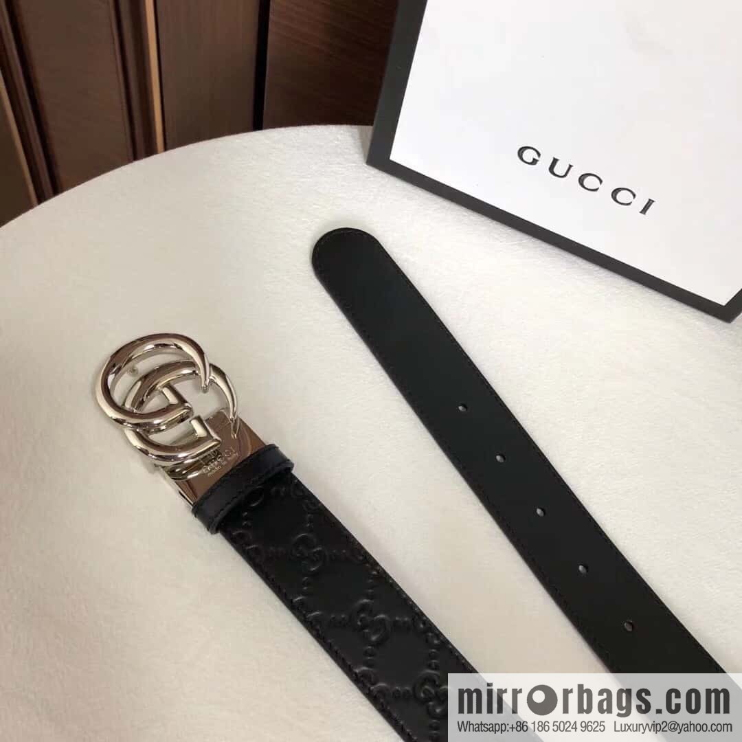GUCCI double G rotating metal buckle, cowhide embossed belt 3.6cm
