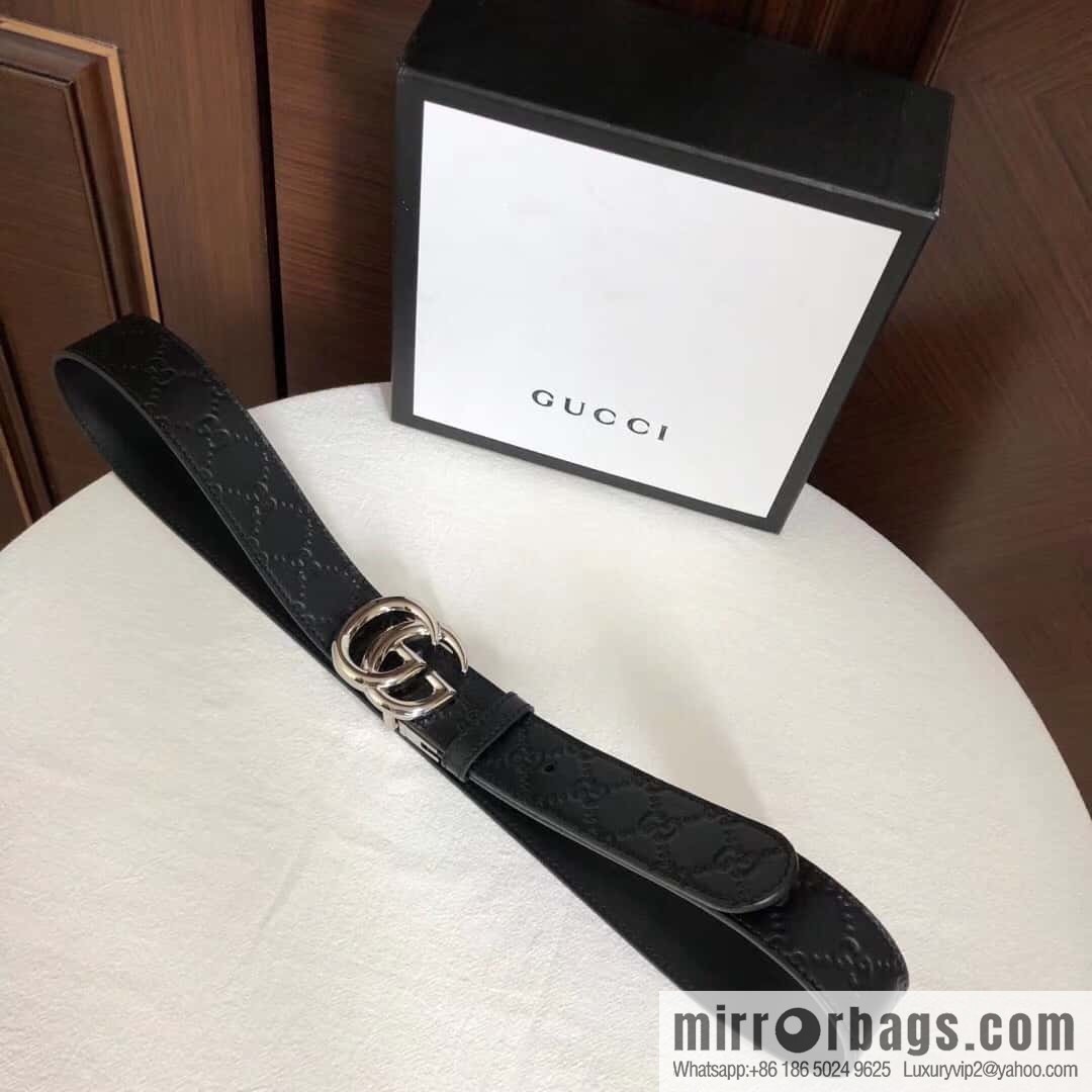 GUCCI double G rotating metal buckle, cowhide embossed belt 3.6cm