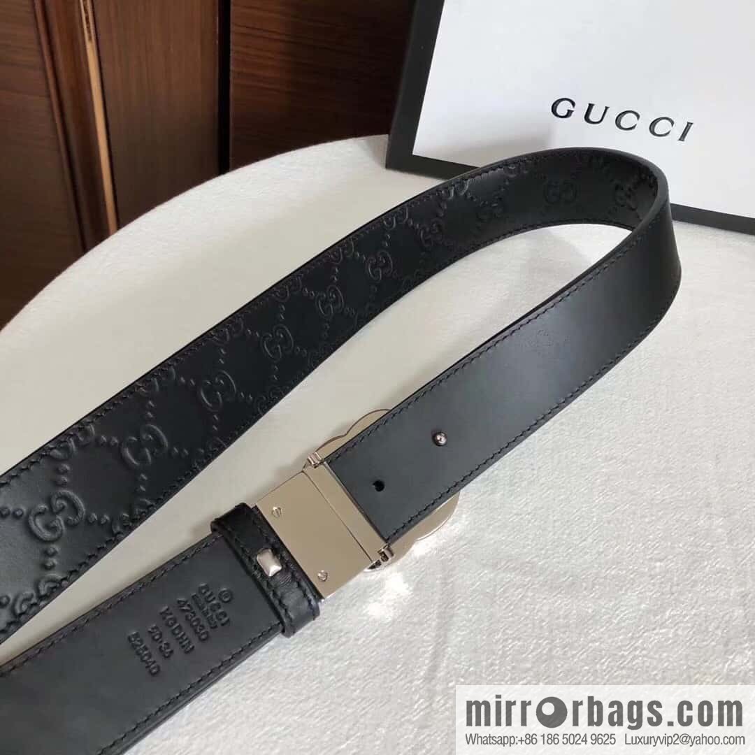 GUCCI double G rotating metal buckle, cowhide embossed belt 3.6cm