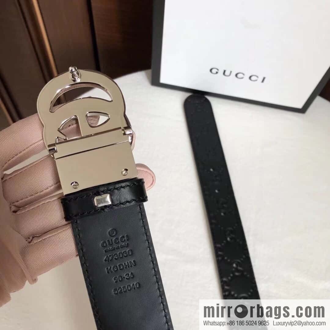 GUCCI double G rotating metal buckle, cowhide embossed belt 3.6cm