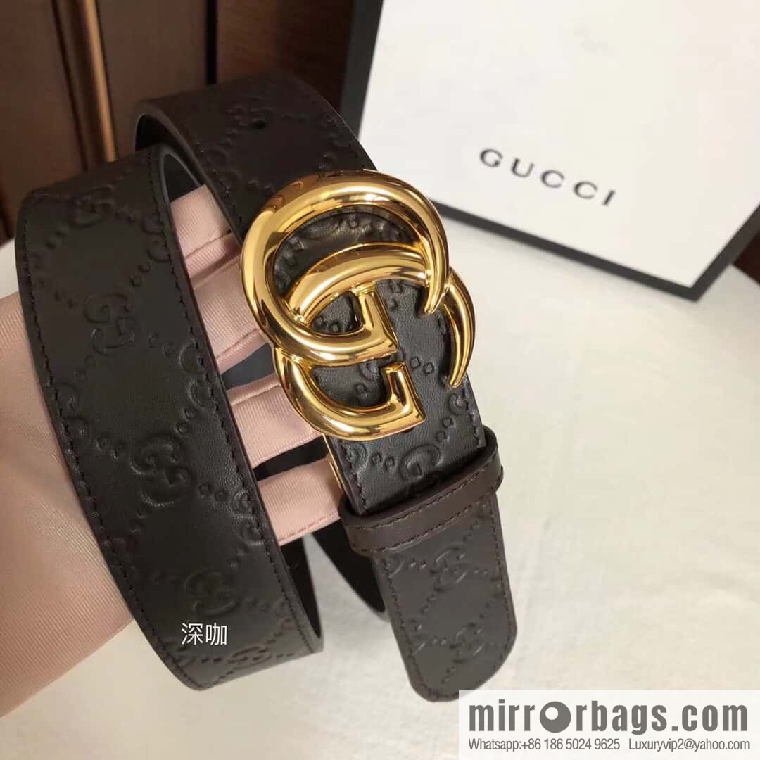 GUCCI double G rotating metal buckle, cowhide embossed belt 3.6cm
