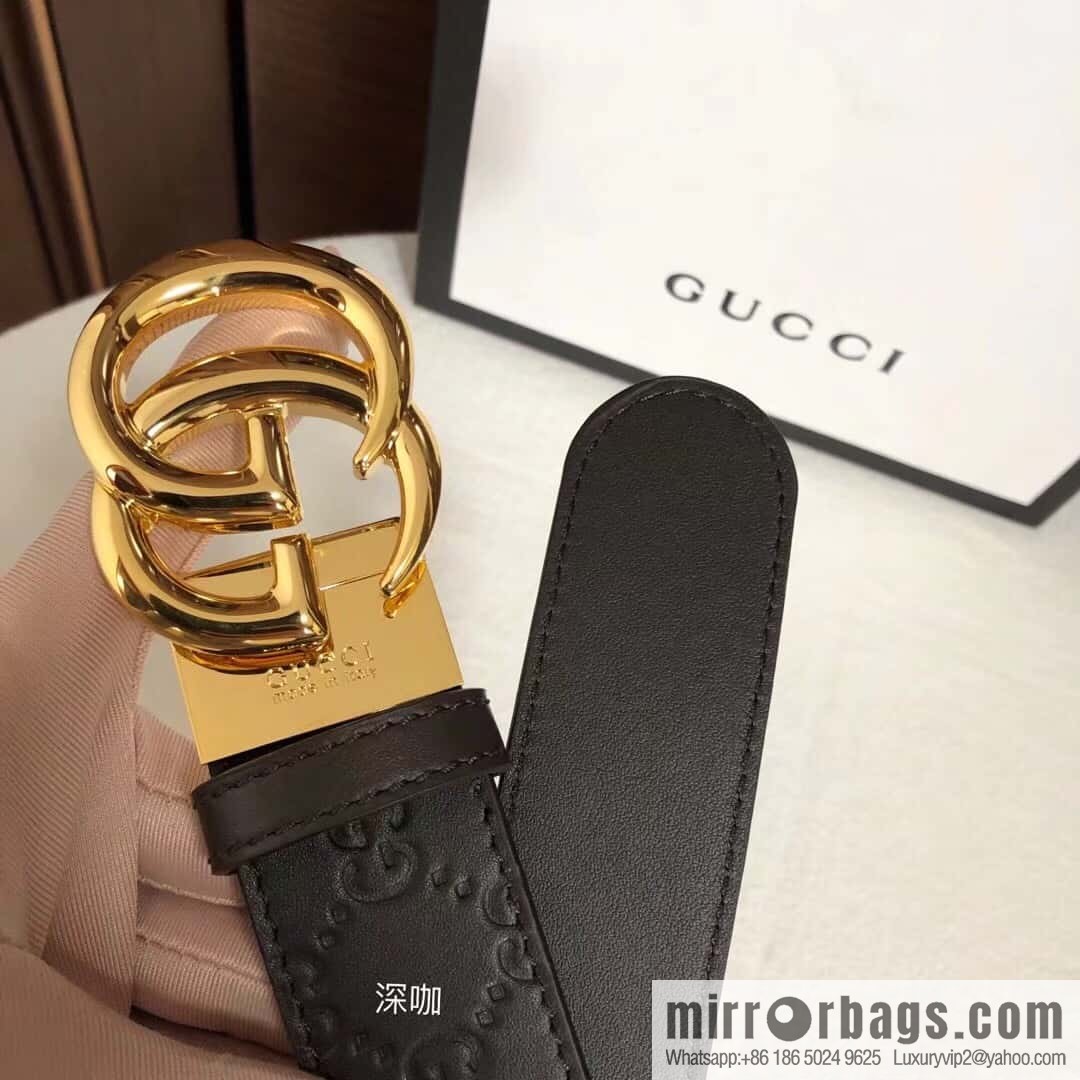 GUCCI double G rotating metal buckle, cowhide embossed belt 3.6cm