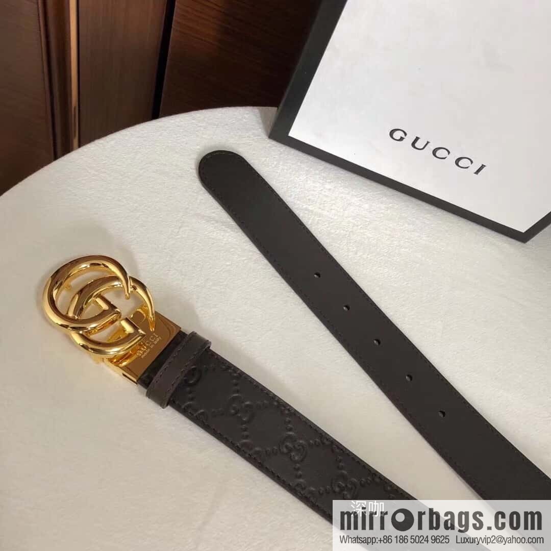 GUCCI double G rotating metal buckle, cowhide embossed belt 3.6cm