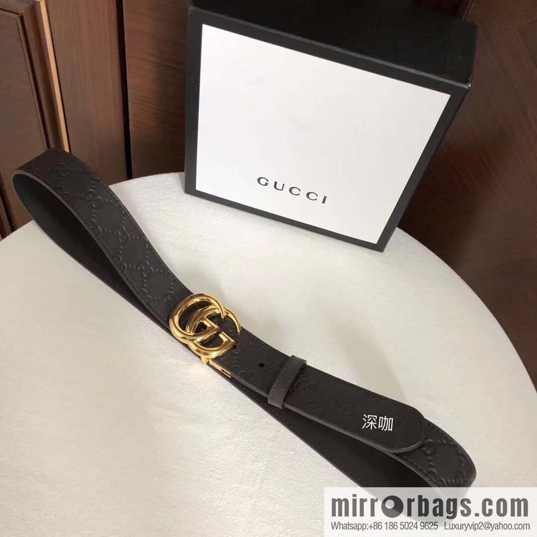 GUCCI double G rotating metal buckle, cowhide embossed belt 3.6cm