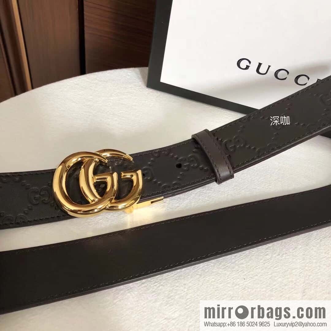 GUCCI double G rotating metal buckle, cowhide embossed belt 3.6cm