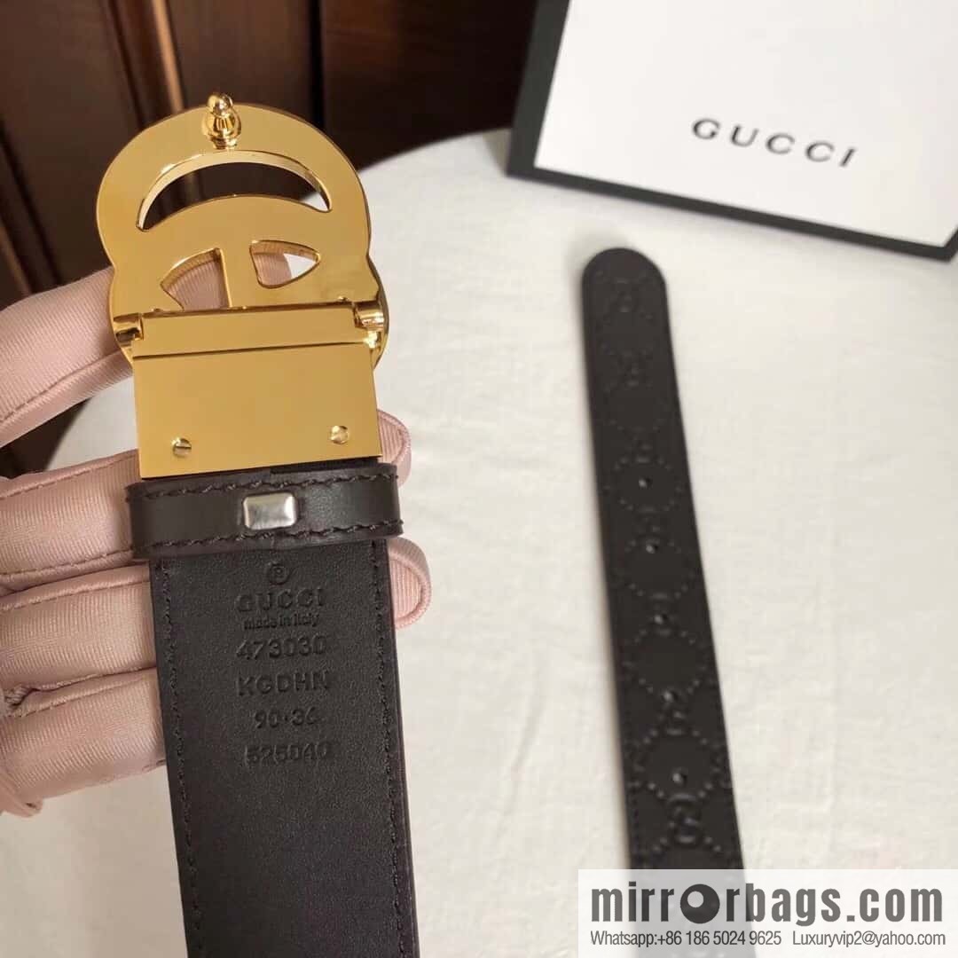 GUCCI double G rotating metal buckle, cowhide embossed belt 3.6cm