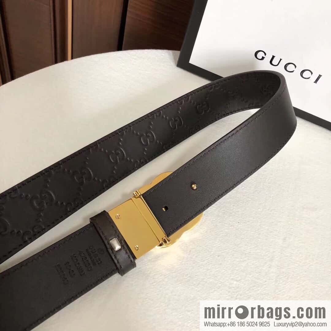GUCCI double G rotating metal buckle, cowhide embossed belt 3.6cm