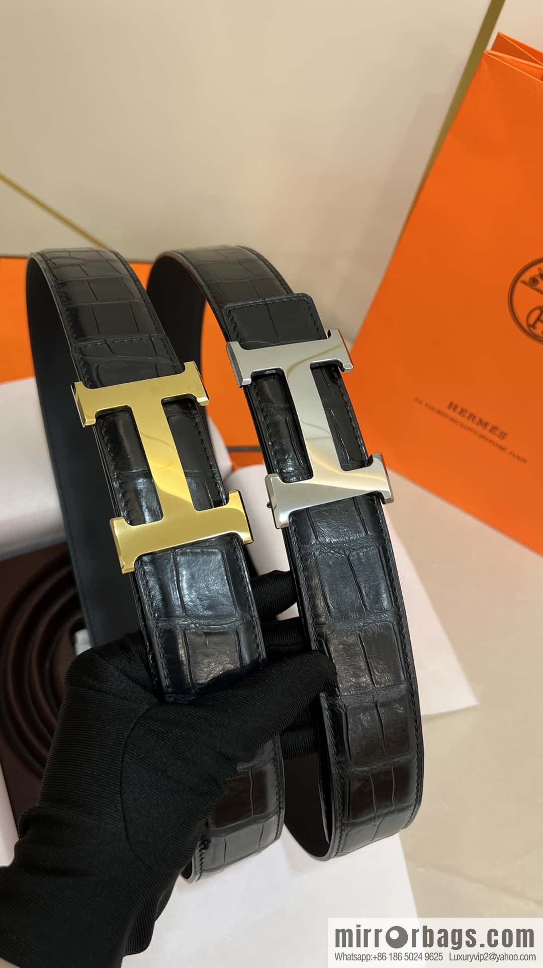 Hermes Hermes, high-end material metal buckle, alligator leather unspliced belt 3.8cm