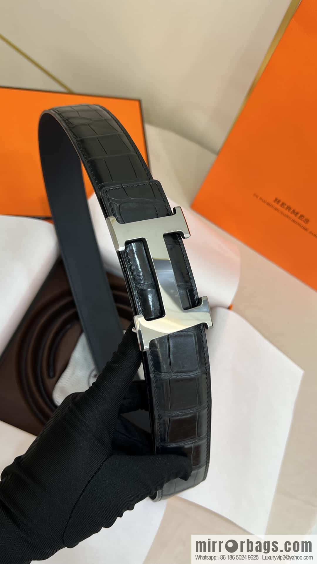 Hermes Hermes, high-end material metal buckle, alligator leather unspliced belt 3.8cm