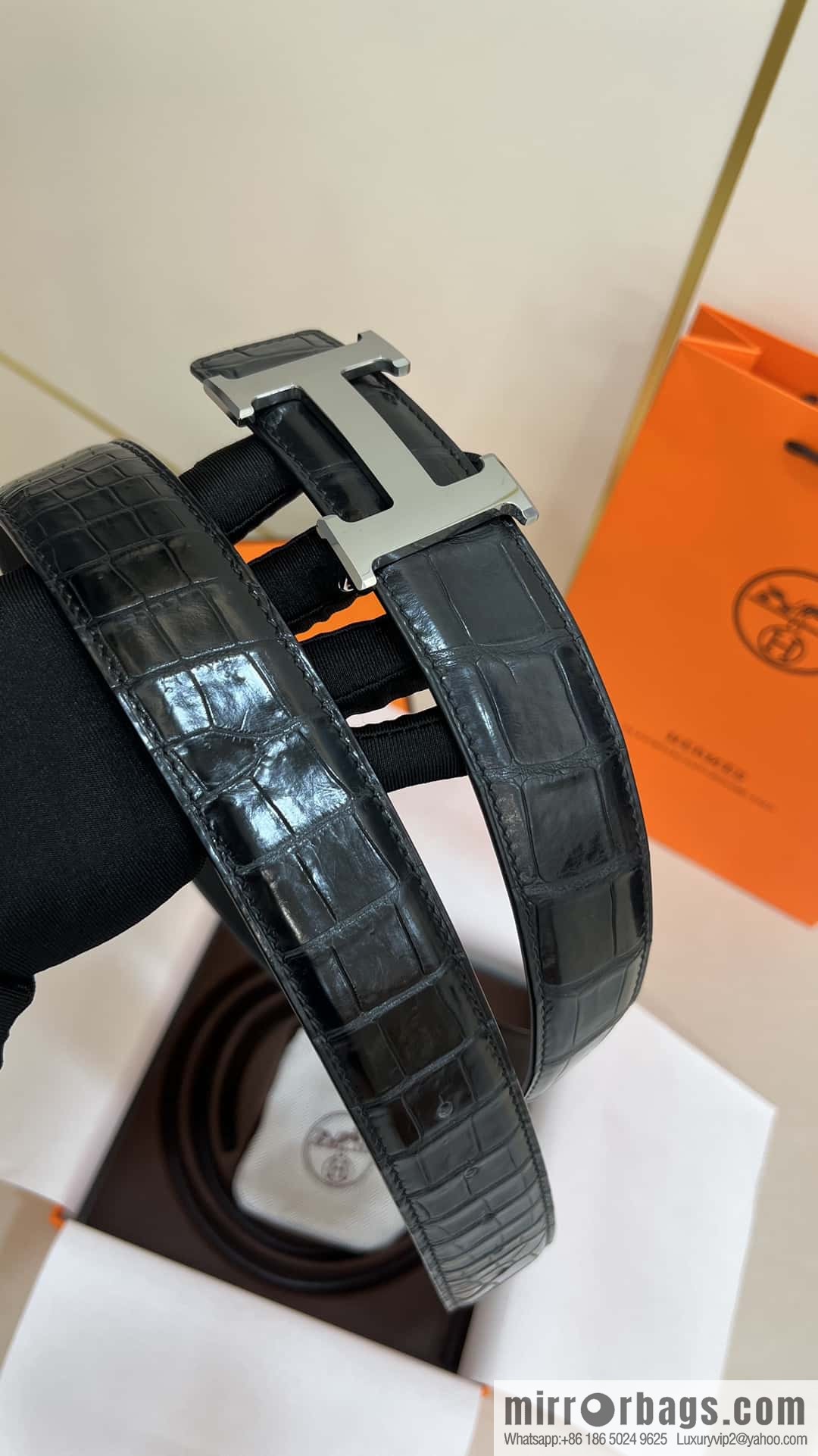 Hermes Hermes, high-end material metal buckle, alligator leather unspliced belt 3.8cm