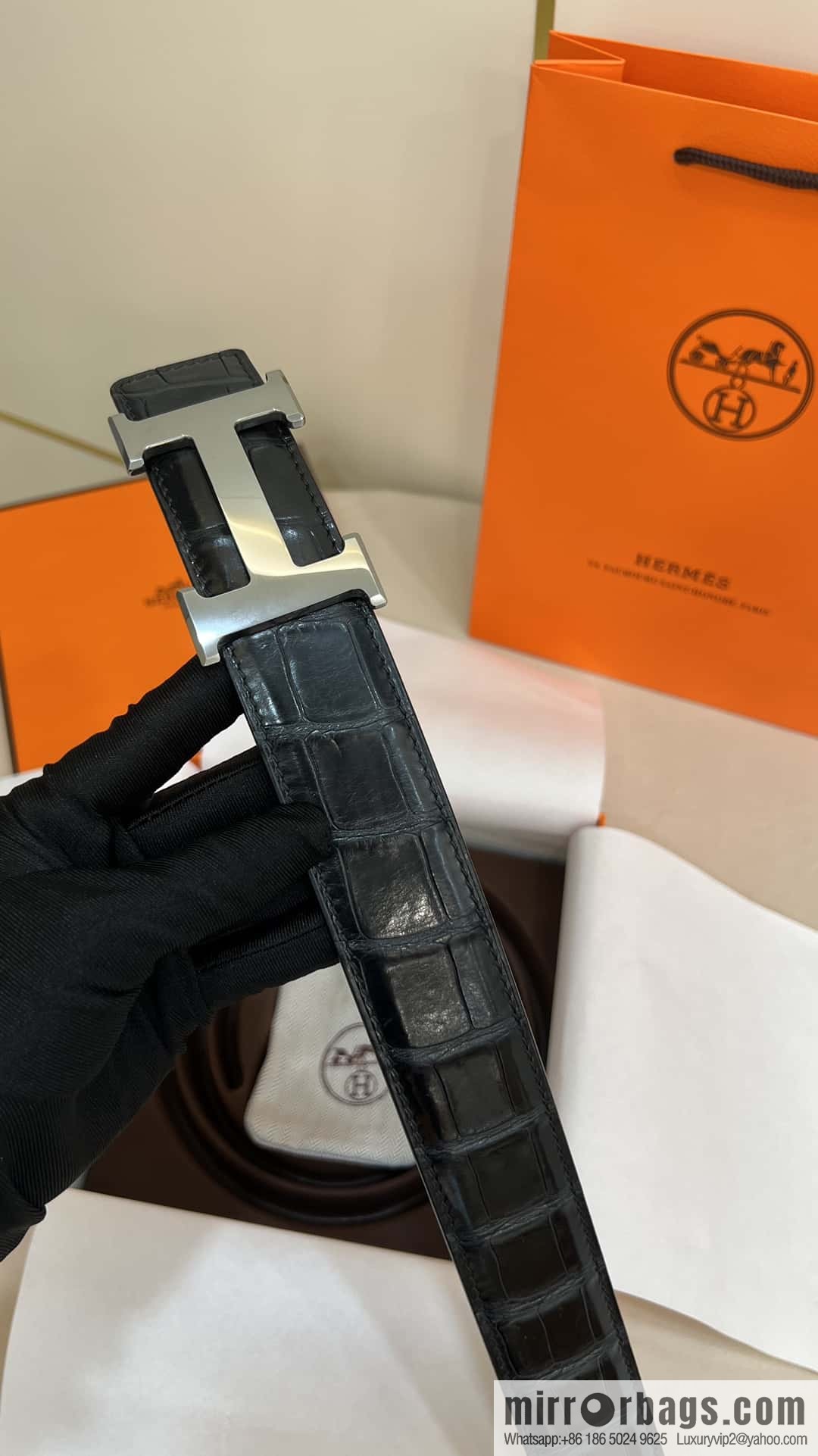 Hermes Hermes, high-end material metal buckle, alligator leather unspliced belt 3.8cm