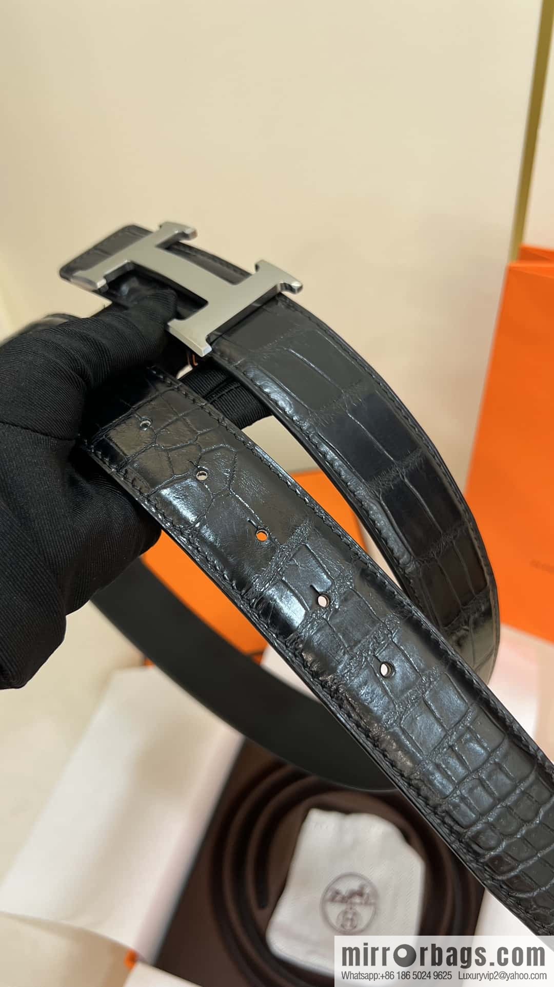 Hermes Hermes, high-end material metal buckle, alligator leather unspliced belt 3.8cm