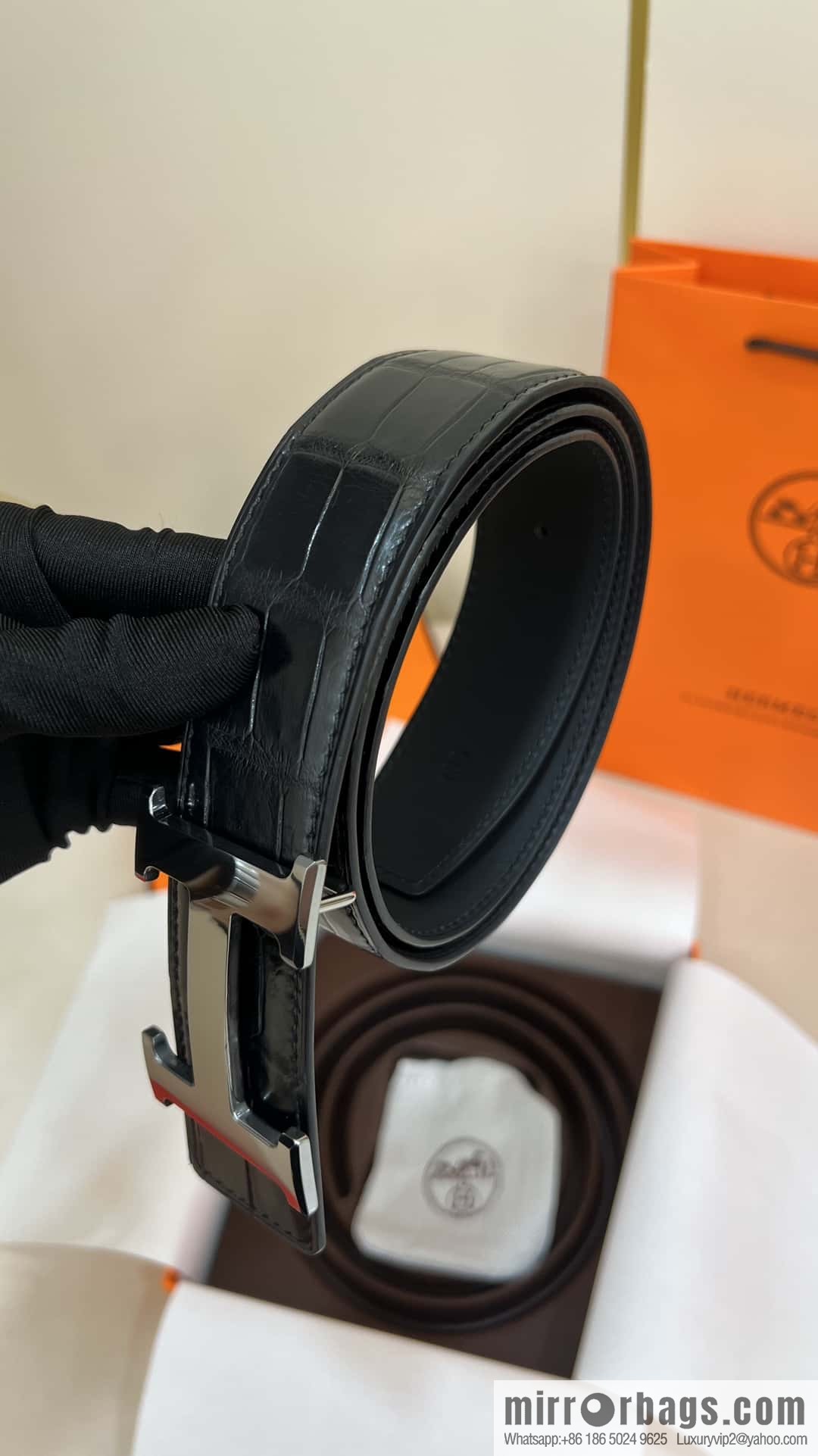 Hermes Hermes, high-end material metal buckle, alligator leather unspliced belt 3.8cm