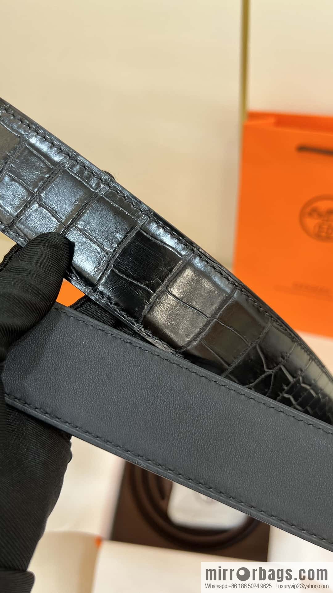 Hermes Hermes, high-end material metal buckle, alligator leather unspliced belt 3.8cm