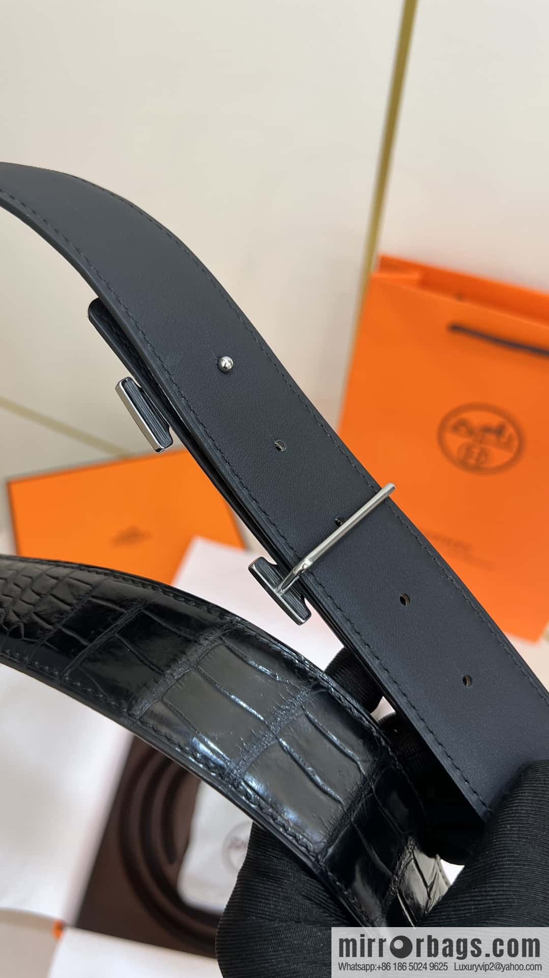 Hermes Hermes, high-end material metal buckle, alligator leather unspliced belt 3.8cm