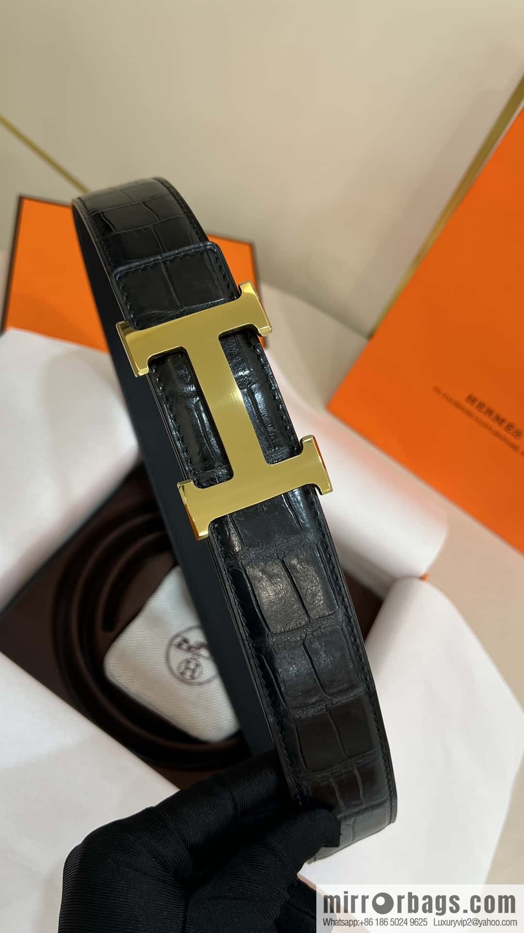 Hermes Hermes, high-end material metal buckle, alligator leather unspliced belt 3.8cm