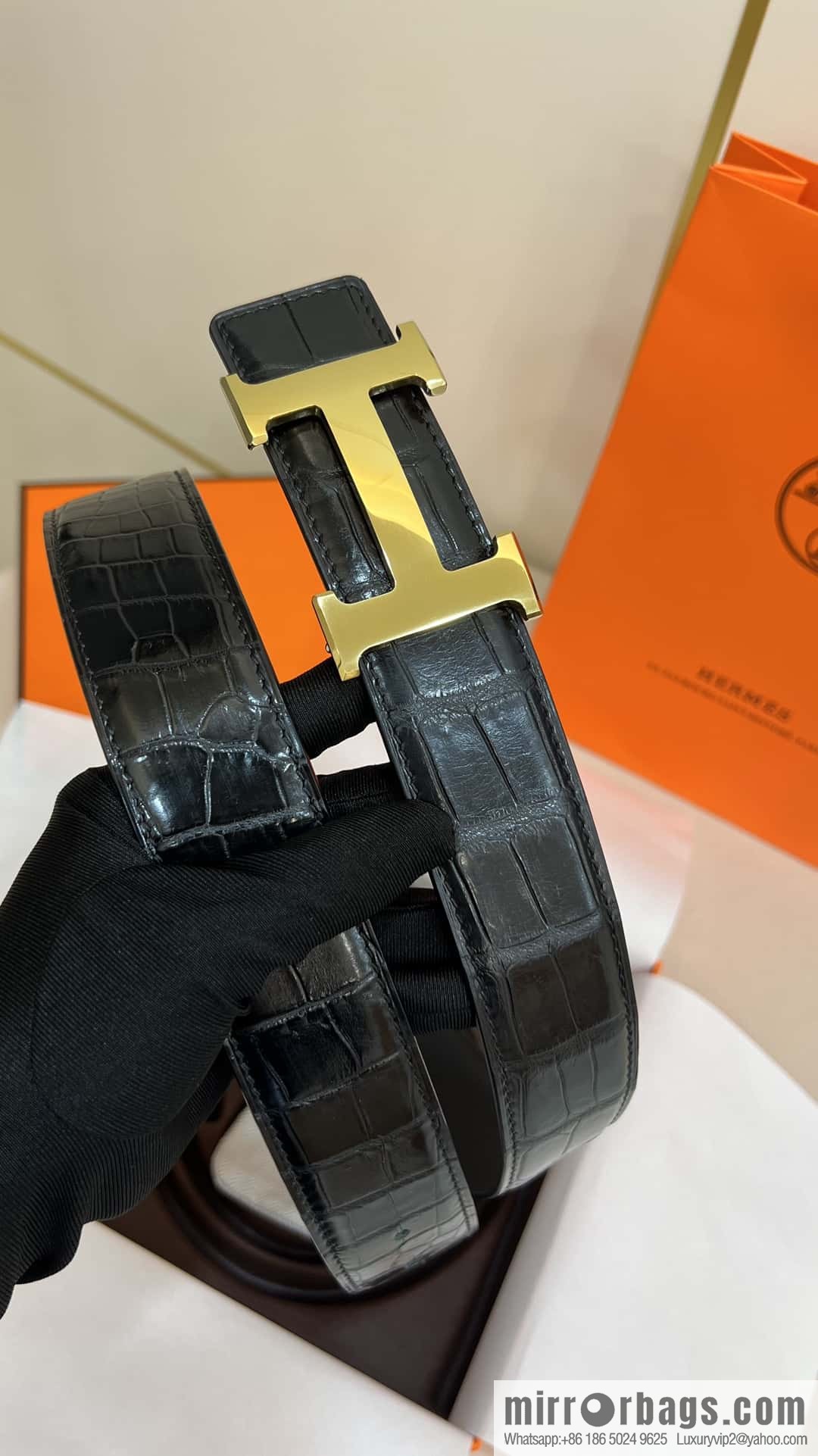 Hermes Hermes, high-end material metal buckle, alligator leather unspliced belt 3.8cm