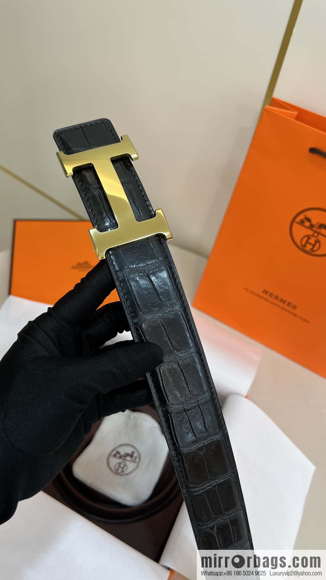 Hermes Hermes, high-end material metal buckle, alligator leather unspliced belt 3.8cm