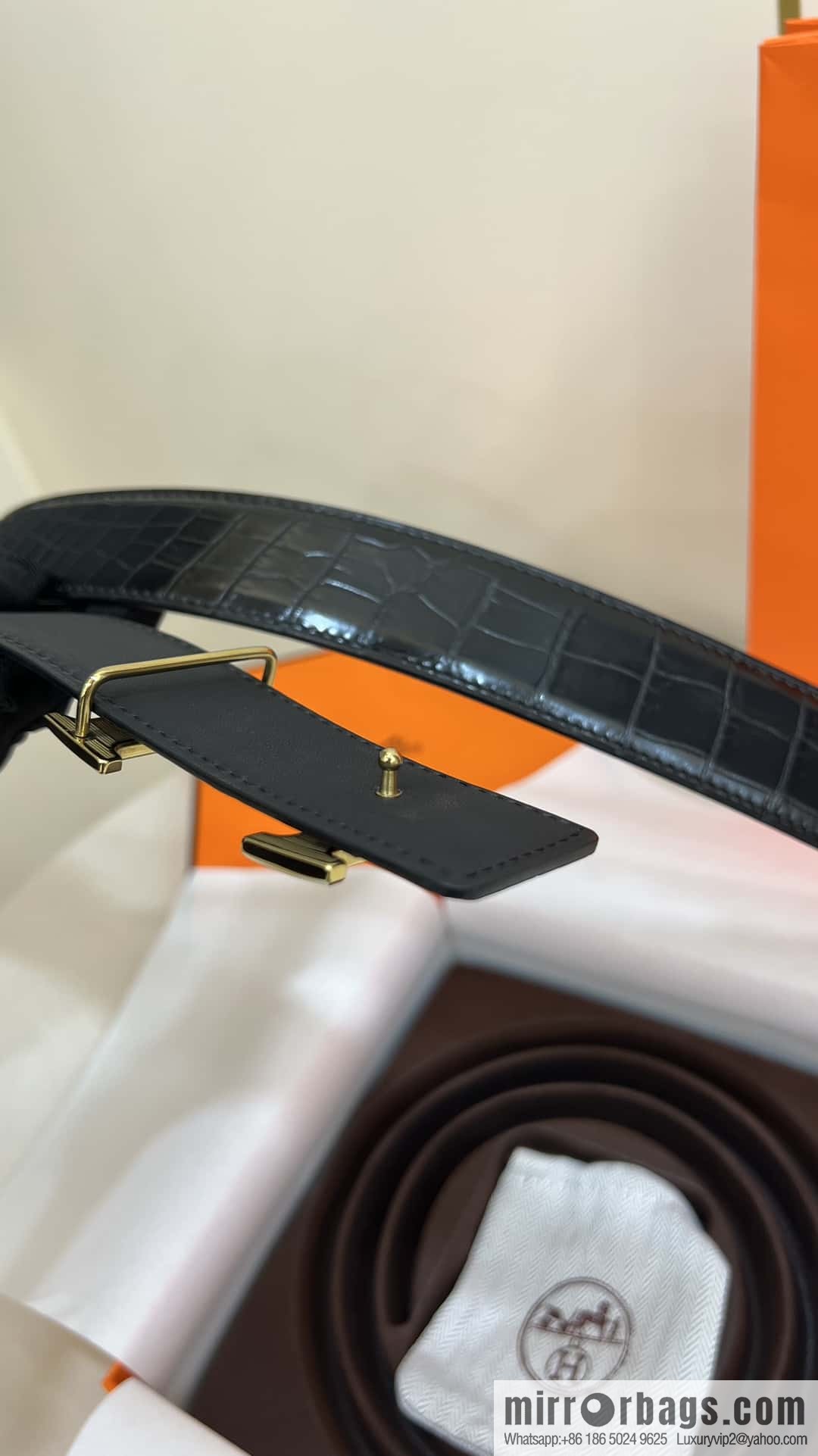 Hermes Hermes, high-end material metal buckle, alligator leather unspliced belt 3.8cm