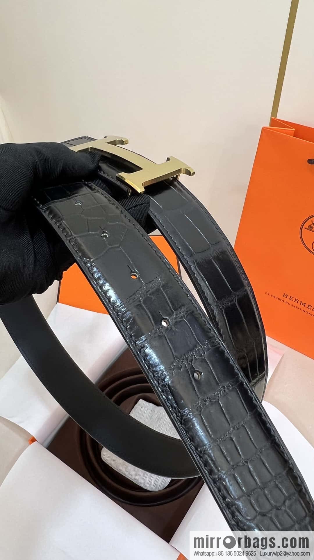 Hermes Hermes, high-end material metal buckle, alligator leather unspliced belt 3.8cm