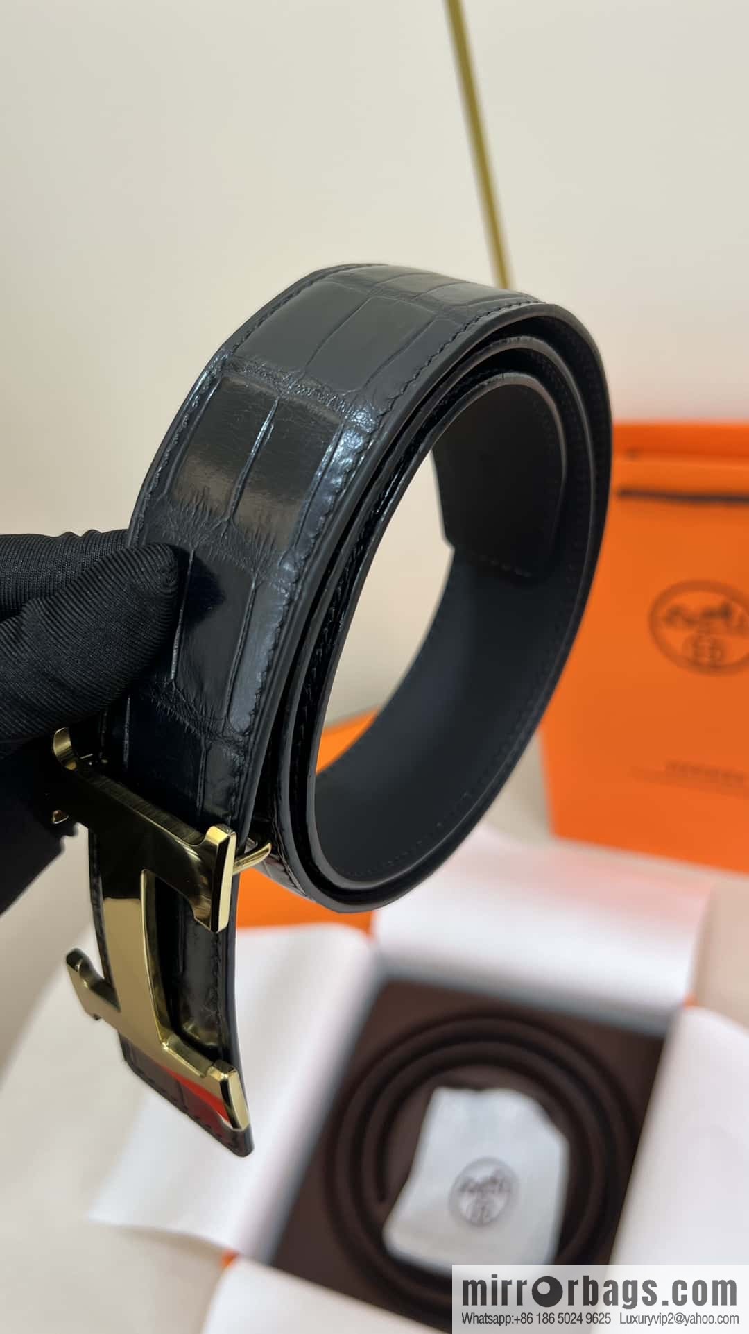 Hermes Hermes, high-end material metal buckle, alligator leather unspliced belt 3.8cm