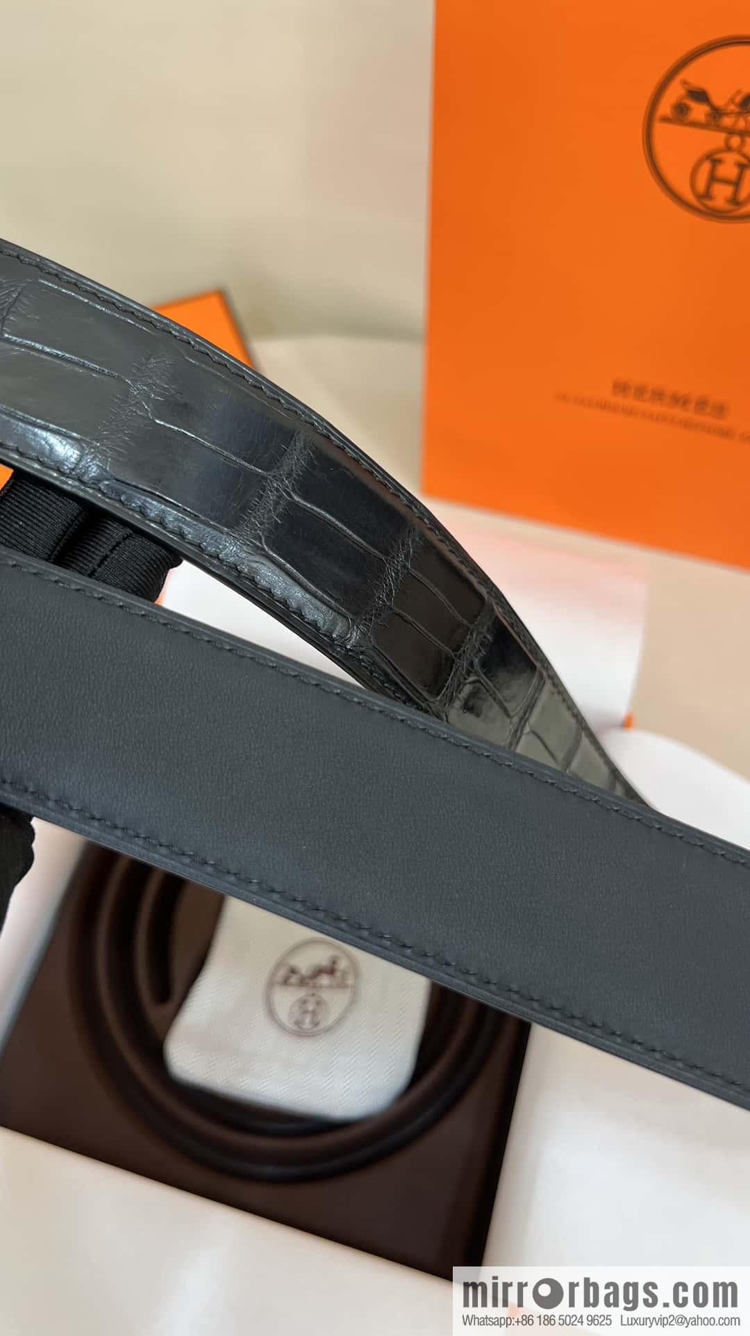 Hermes Hermes, high-end material metal buckle, alligator leather unspliced belt 3.8cm