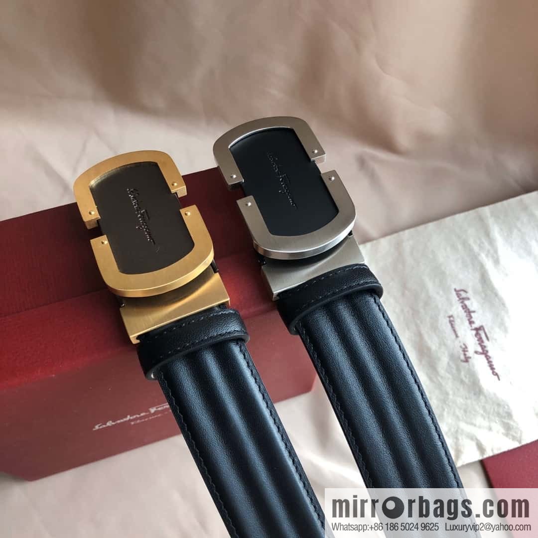 Ferragamo Ferragamo, exquisite buckle, imported double-sided first-layer cowhide wavy texture belt 3.5CM
