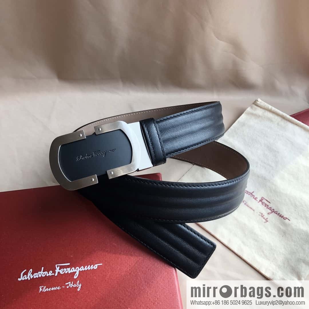 Ferragamo Ferragamo, exquisite buckle, imported double-sided first-layer cowhide wavy texture belt 3.5CM