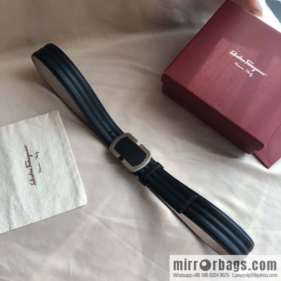 Ferragamo Ferragamo, exquisite buckle, imported double-sided first-layer cowhide wavy texture belt 3.5CM