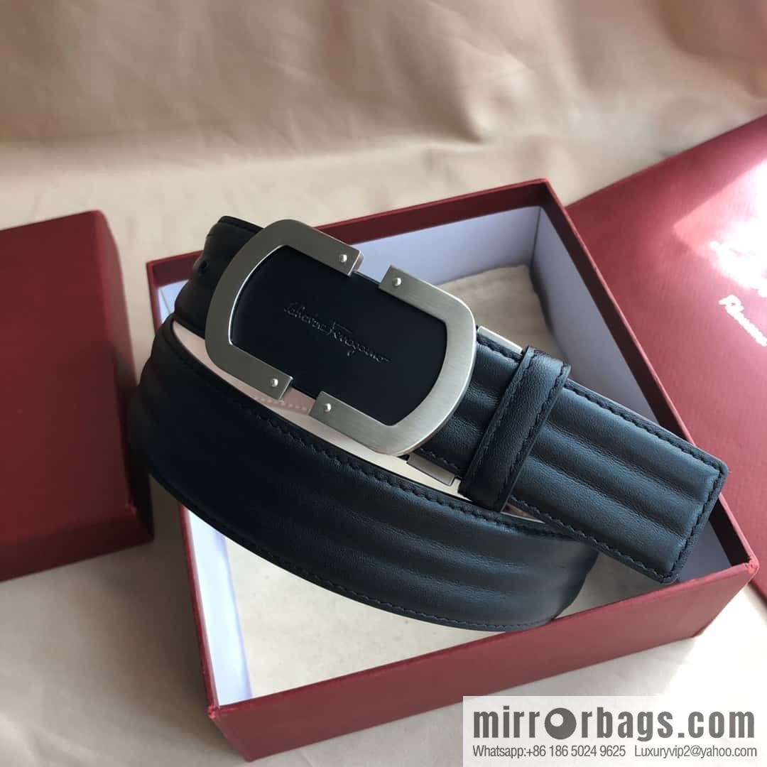 Ferragamo Ferragamo, exquisite buckle, imported double-sided first-layer cowhide wavy texture belt 3.5CM